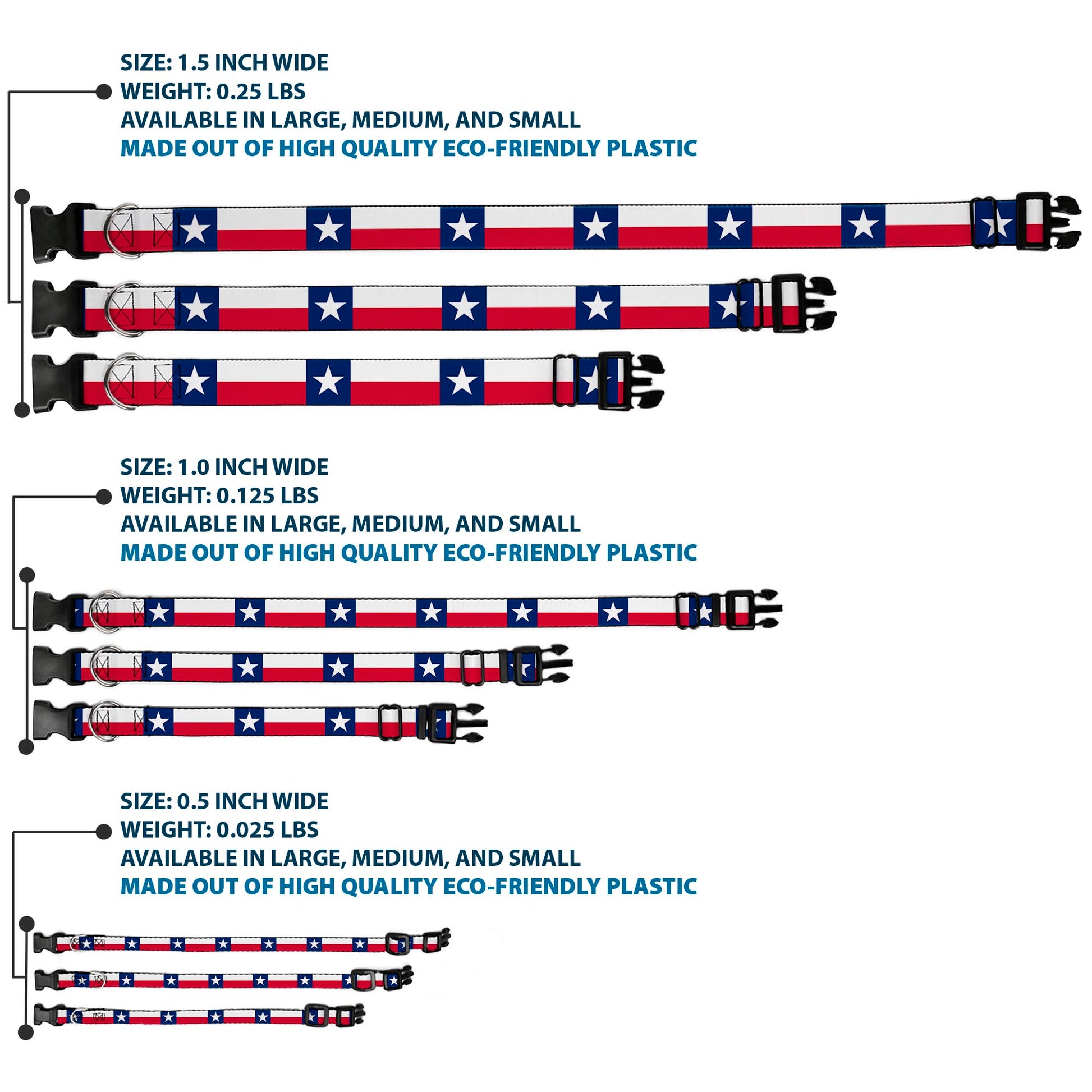 Plastic Clip Collar - Texas Flag Continuous Repeat Plastic Clip Collars Buckle-Down