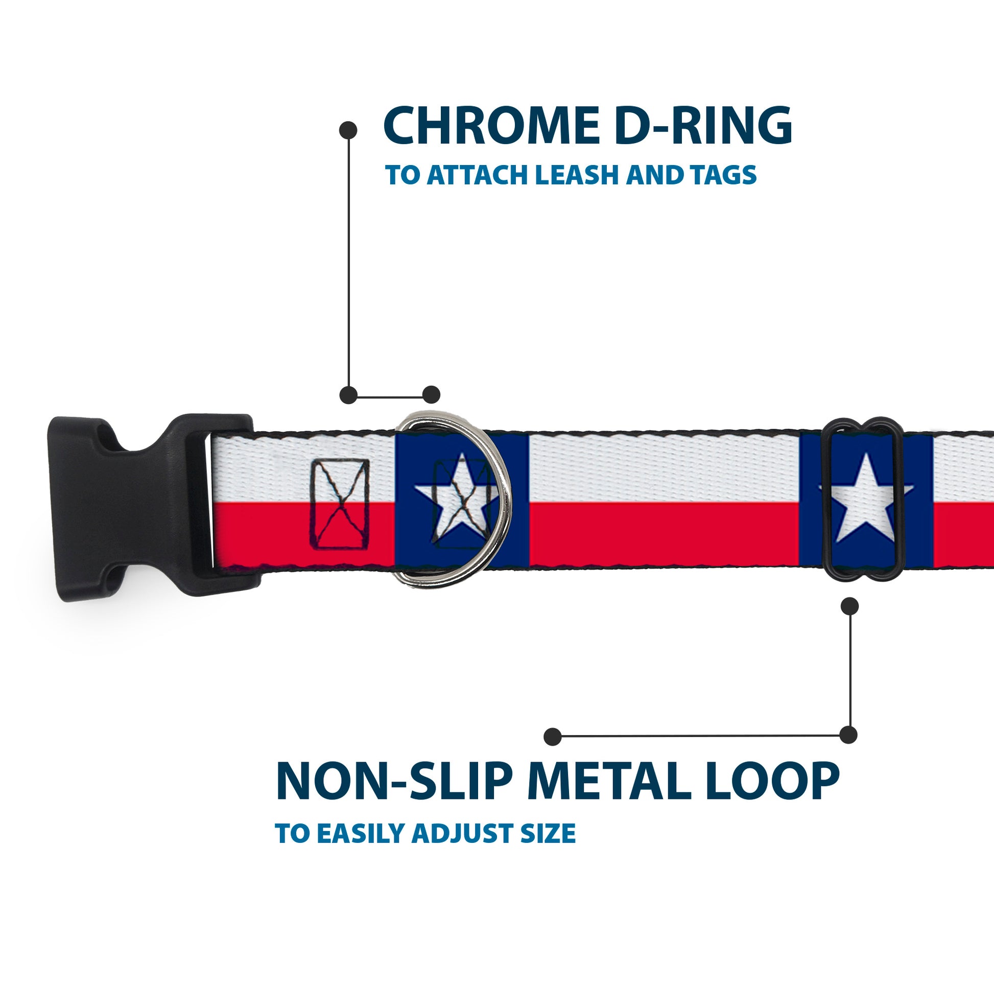 Plastic Clip Collar - Texas Flag Continuous Repeat Plastic Clip Collars Buckle-Down