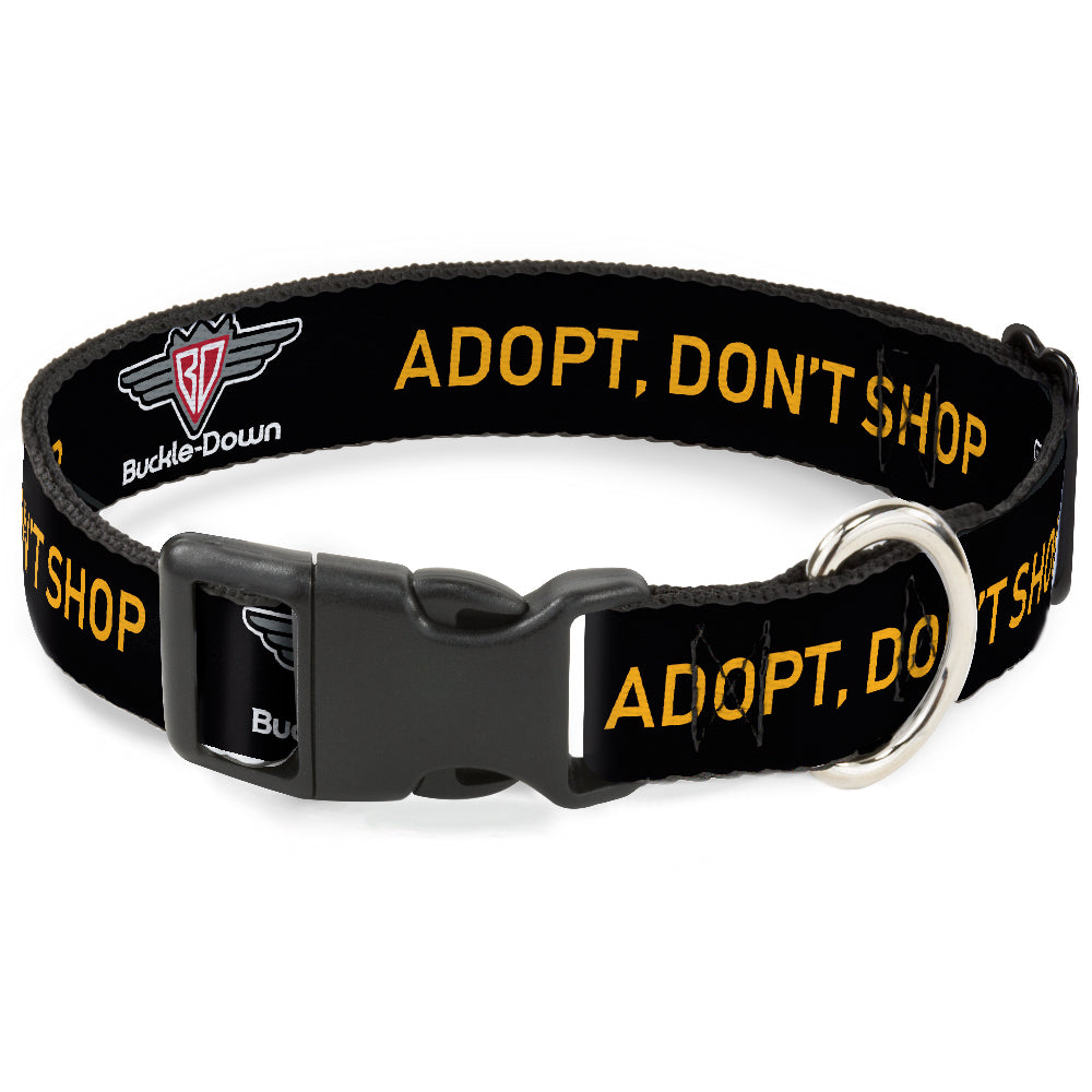 Plastic Clip Collar - Buckle-Down Logo ADOPT, DON'T SHOP Black/Yellow Plastic Clip Collars Buckle-Down