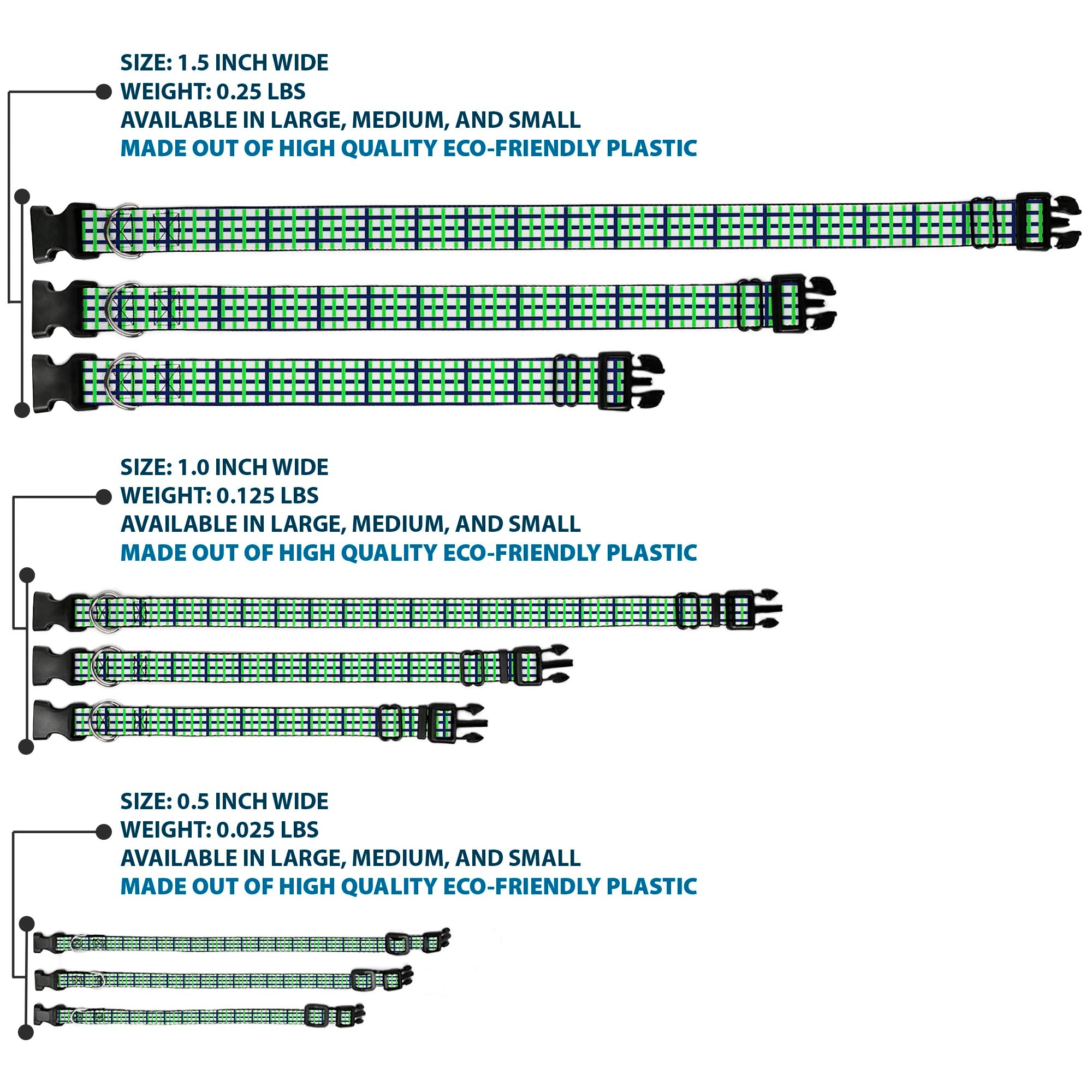 Plastic Clip Collar - Basketweave Plaid White/Navy/Bright Green Plastic Clip Collars Buckle-Down