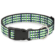 Plastic Clip Collar - Basketweave Plaid White/Navy/Bright Green Plastic Clip Collars Buckle-Down