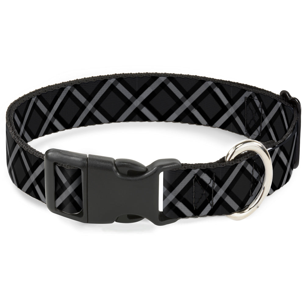 Plastic Clip Collar - Buffalo Plaid X Charcoal/Black/Gray Plastic Clip Collars Buckle-Down