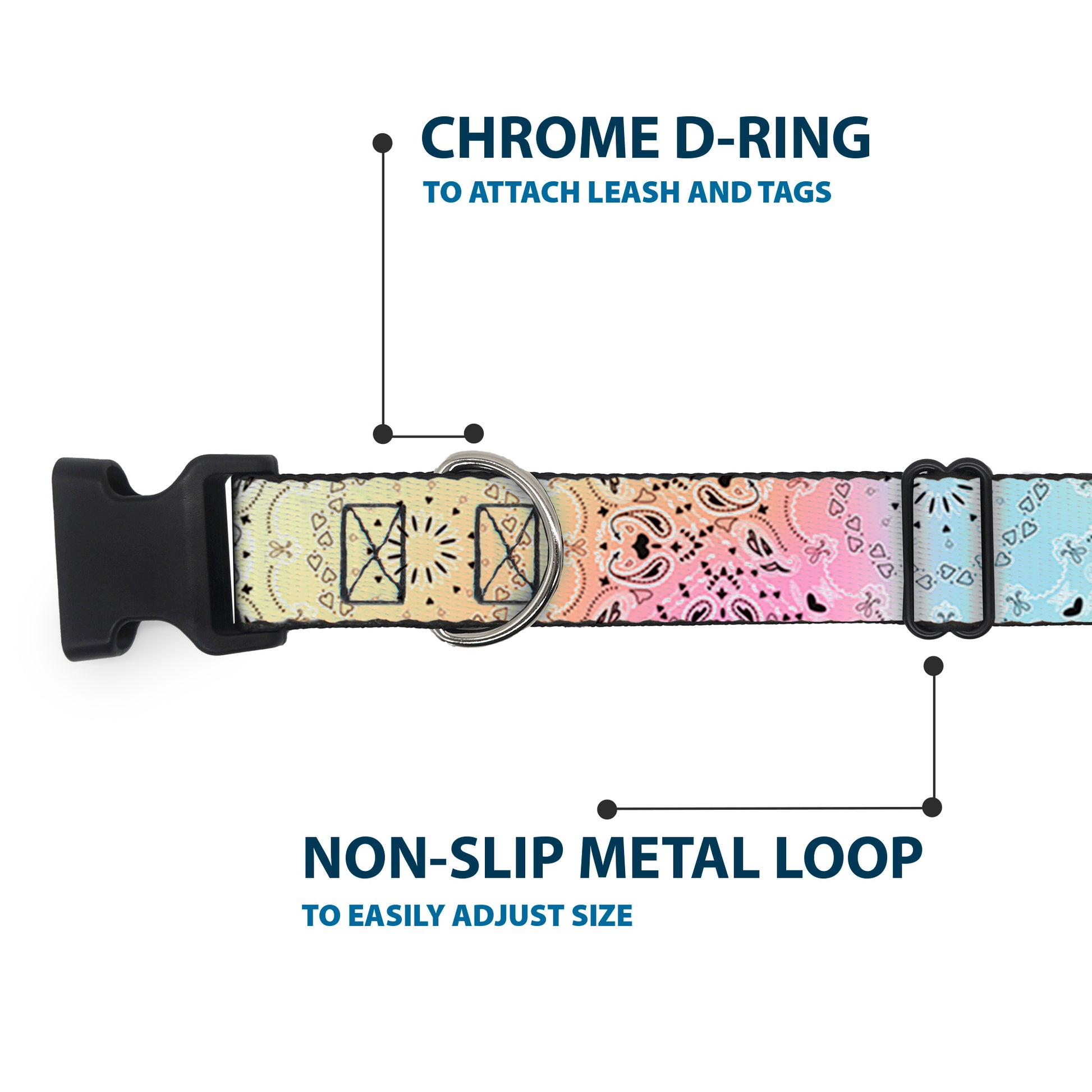 Plastic Clip Collar - Bandana Paisley Ombre Pastel/Black Plastic Clip Collars Buckle-Down