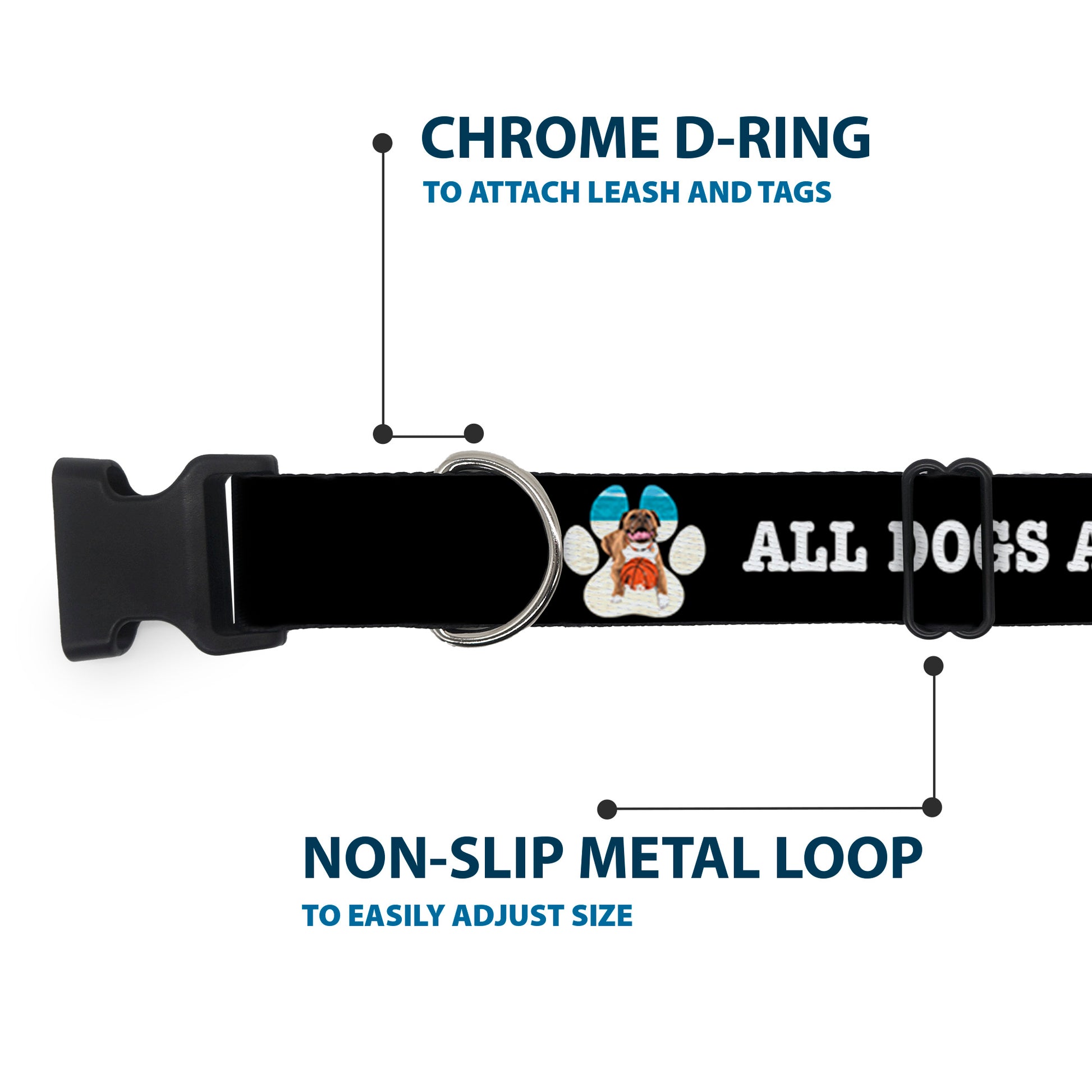 Plastic Clip Collar - BEACH DAWG CARE ALL DOGS ARE EQUAL Black/White Plastic Clip Collars Buckle-Down