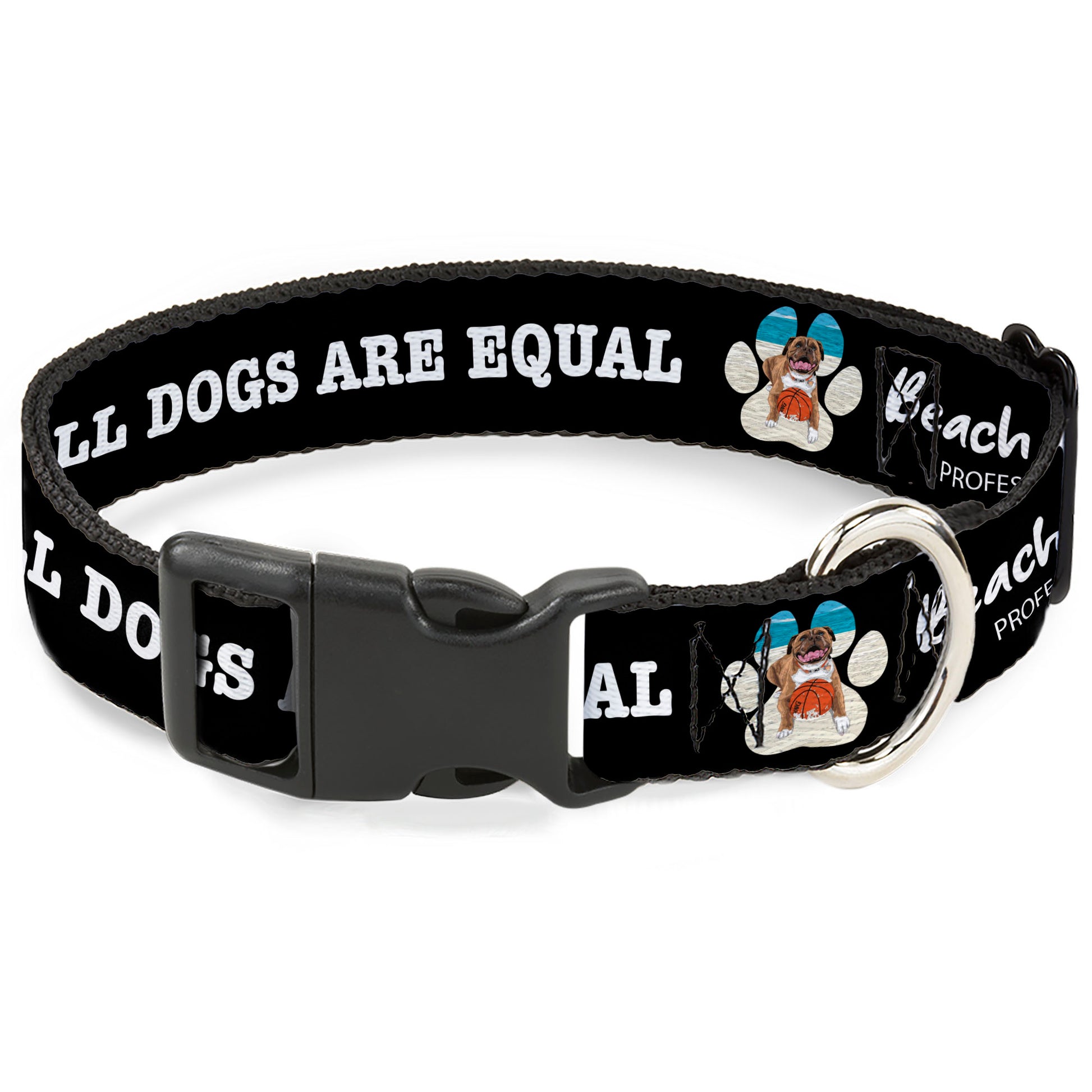 Plastic Clip Collar - BEACH DAWG CARE ALL DOGS ARE EQUAL Black/White Plastic Clip Collars Buckle-Down