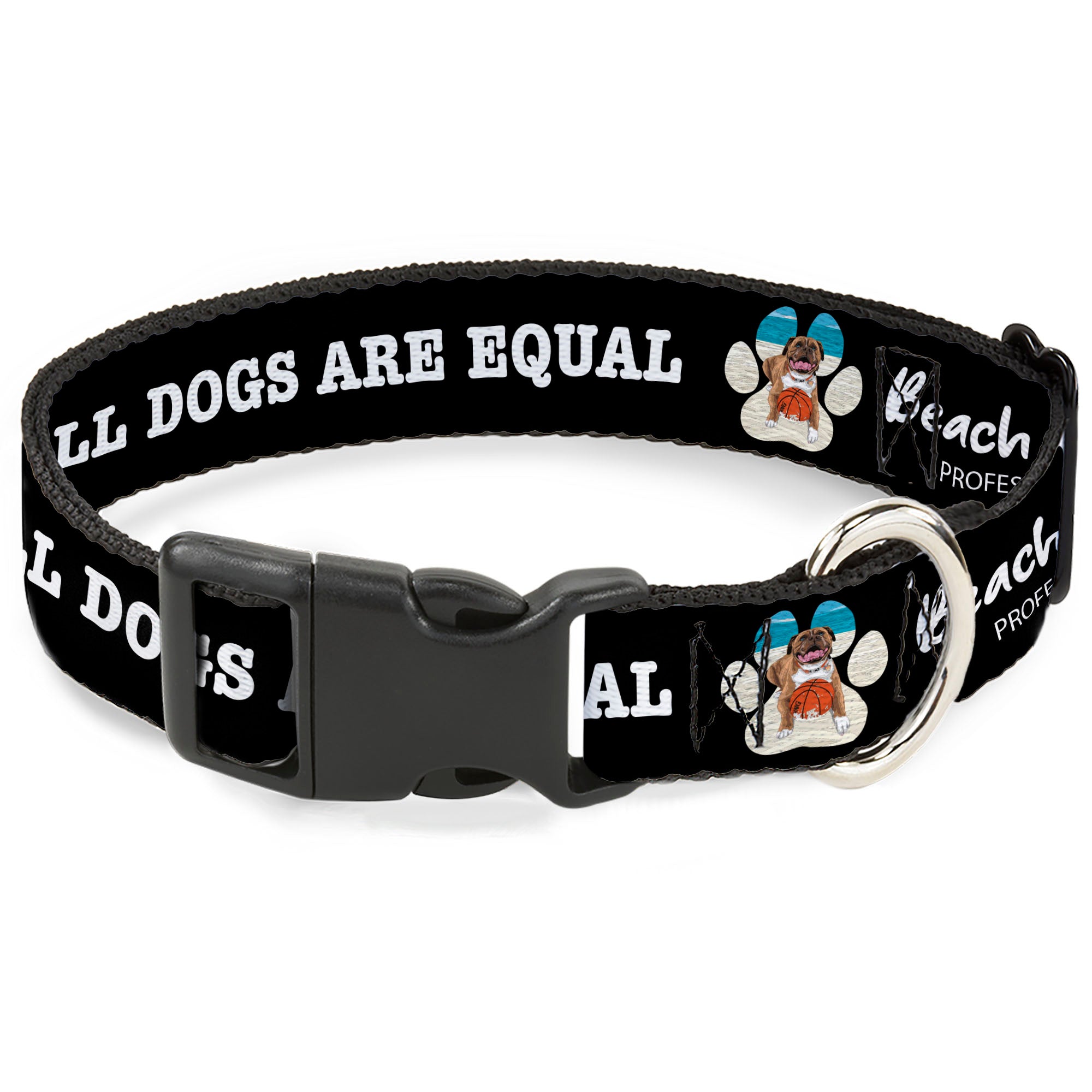 Plastic Clip Collar - BEACH DAWG CARE ALL DOGS ARE EQUAL Black/White Plastic Clip Collars Buckle-Down