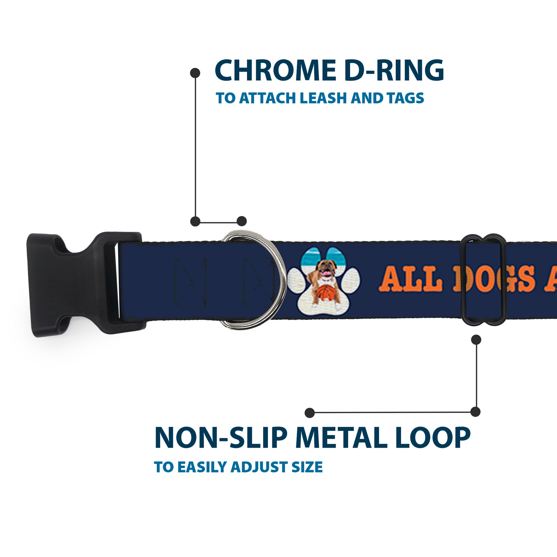 Plastic Clip Collar - BEACH DAWG CARE ALL DOGS ARE EQUAL Navy/Oange Plastic Clip Collars Buckle-Down