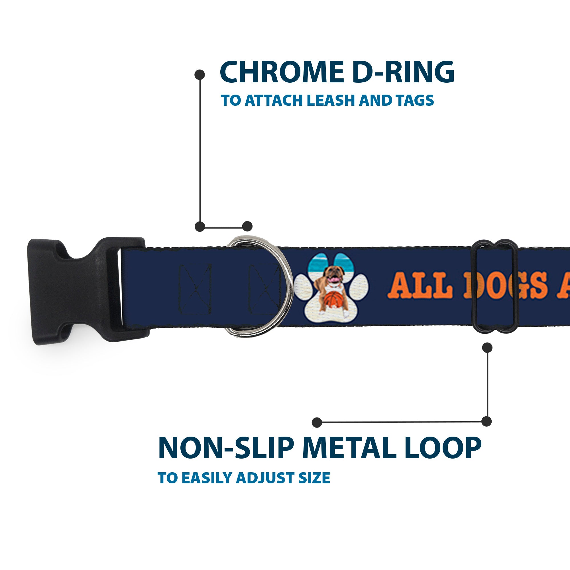 Plastic Clip Collar - BEACH DAWG CARE ALL DOGS ARE EQUAL Navy/Oange Plastic Clip Collars Buckle-Down