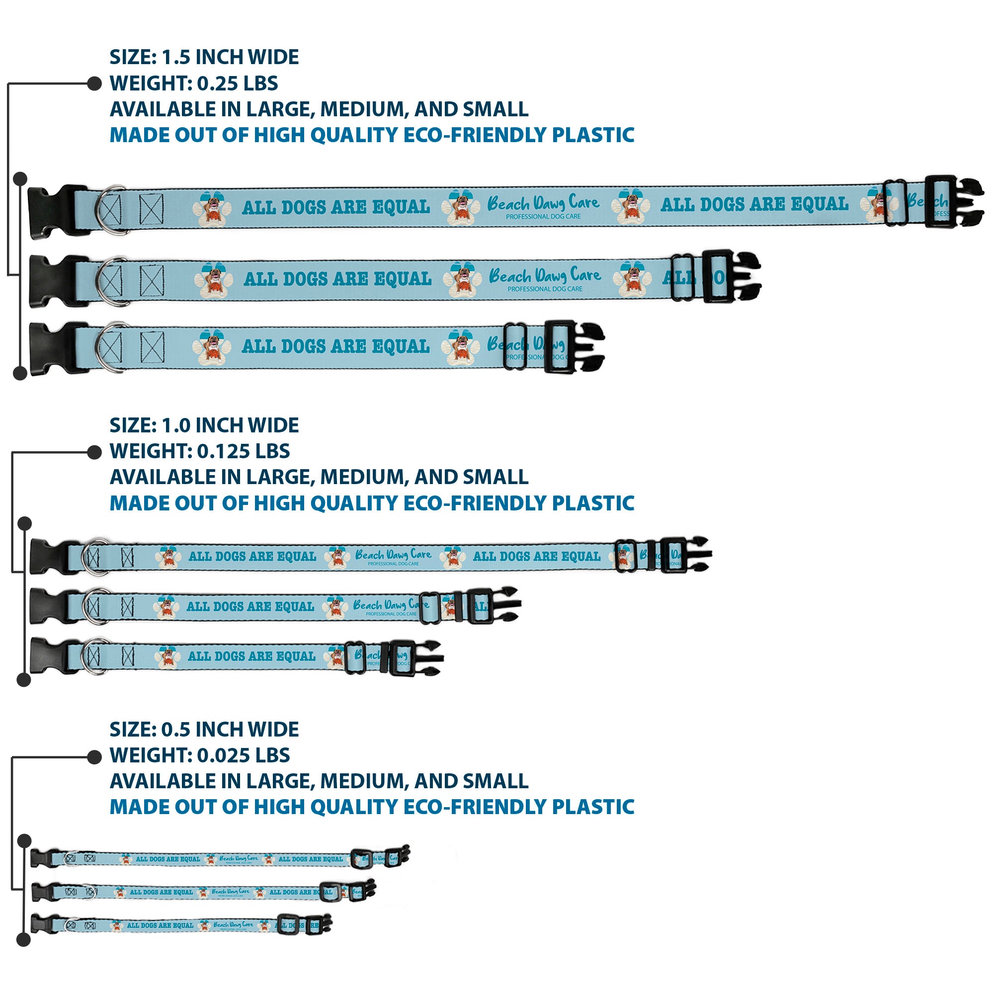 Plastic Clip Collar - BEACH DAWG CARE ALL DOGS ARE EQUAL Blues Plastic Clip Collars Buckle-Down