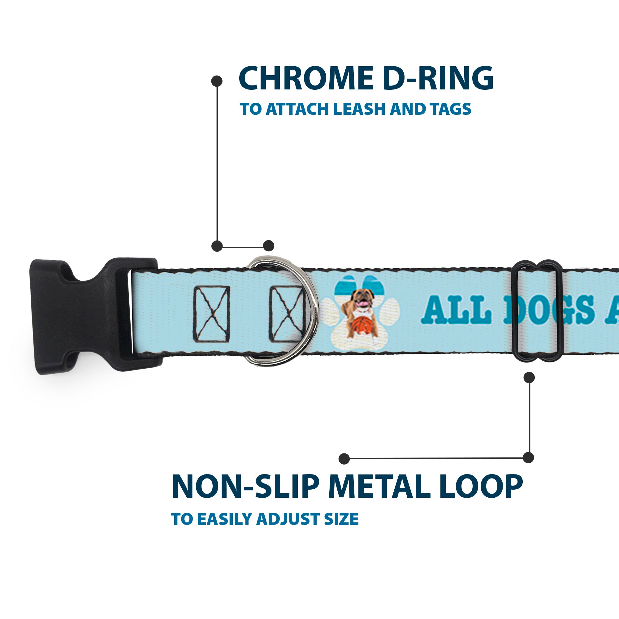 Plastic Clip Collar - BEACH DAWG CARE ALL DOGS ARE EQUAL Blues Plastic Clip Collars Buckle-Down