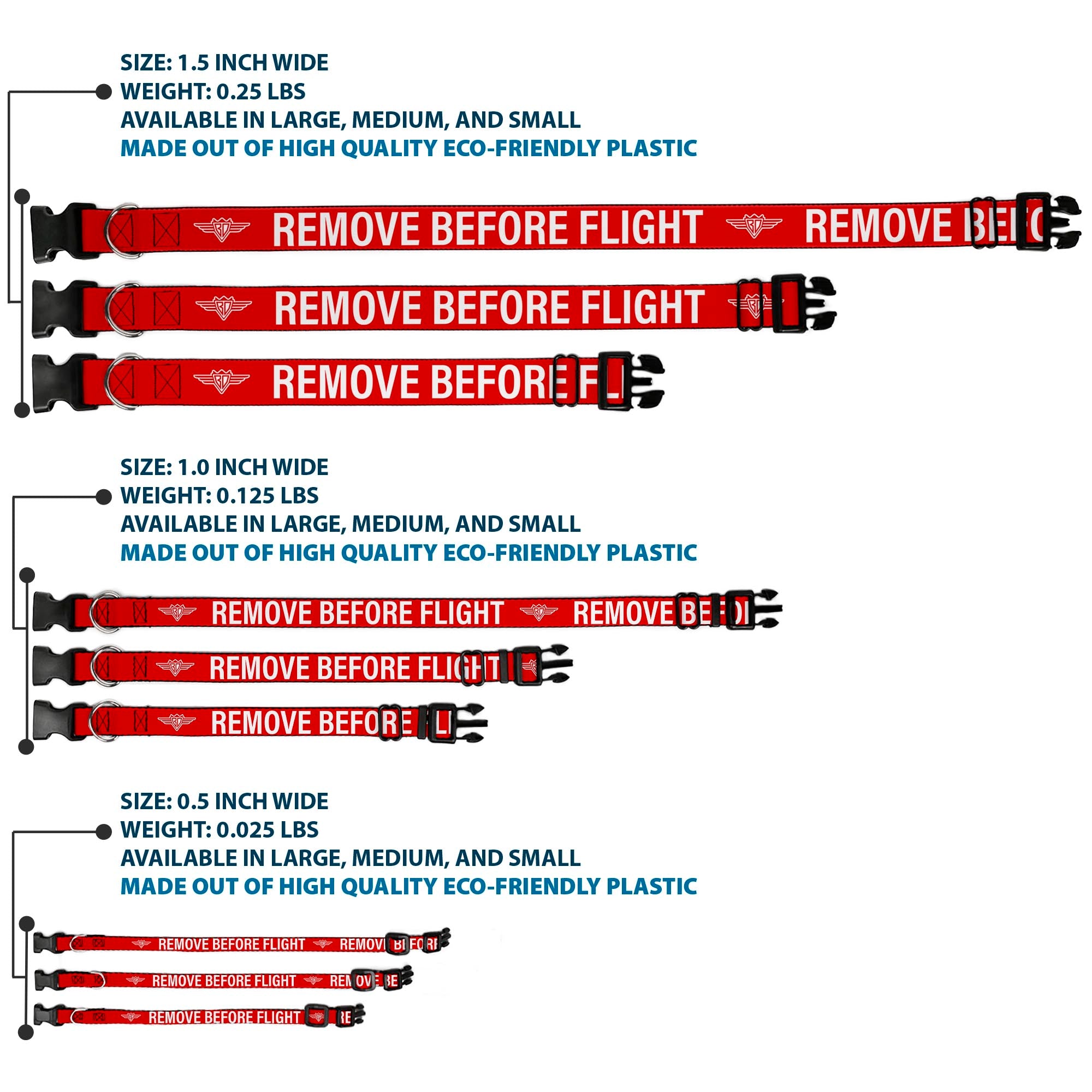 Plastic Clip Collar - Buckle-Down REMOVE BEFORE FLIGHT Red/White Plastic Clip Collars Buckle-Down