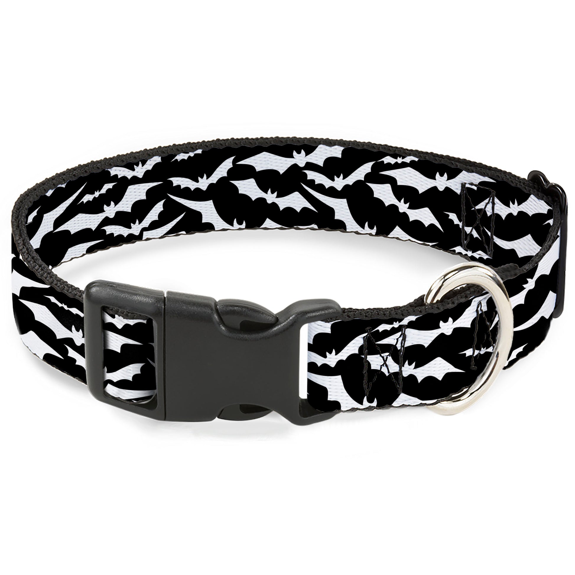 Plastic Clip Collar - Bats Flying Scattered Black/White Plastic Clip Collars Buckle-Down