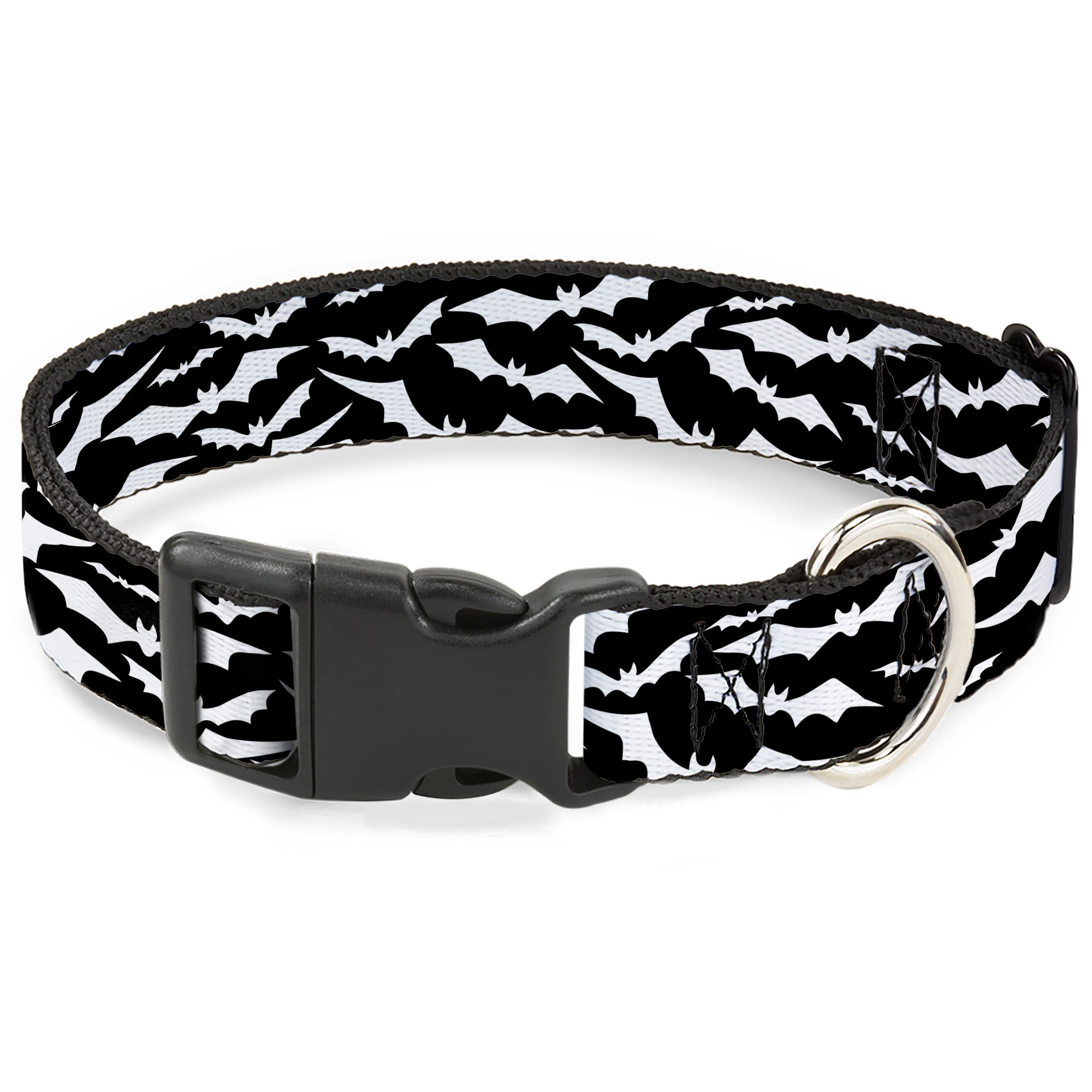 Plastic Clip Collar - Bats Flying Scattered Black/White Plastic Clip Collars Buckle-Down