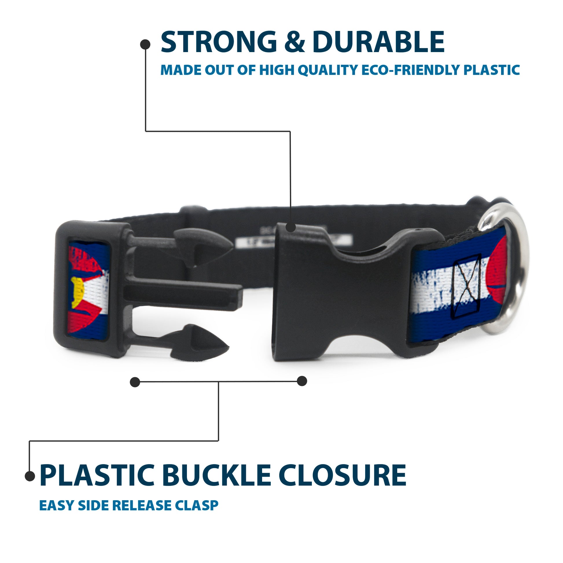 Plastic Clip Collar - Colorado Flag/Snowboarder Weathered Plastic Clip Collars Buckle-Down