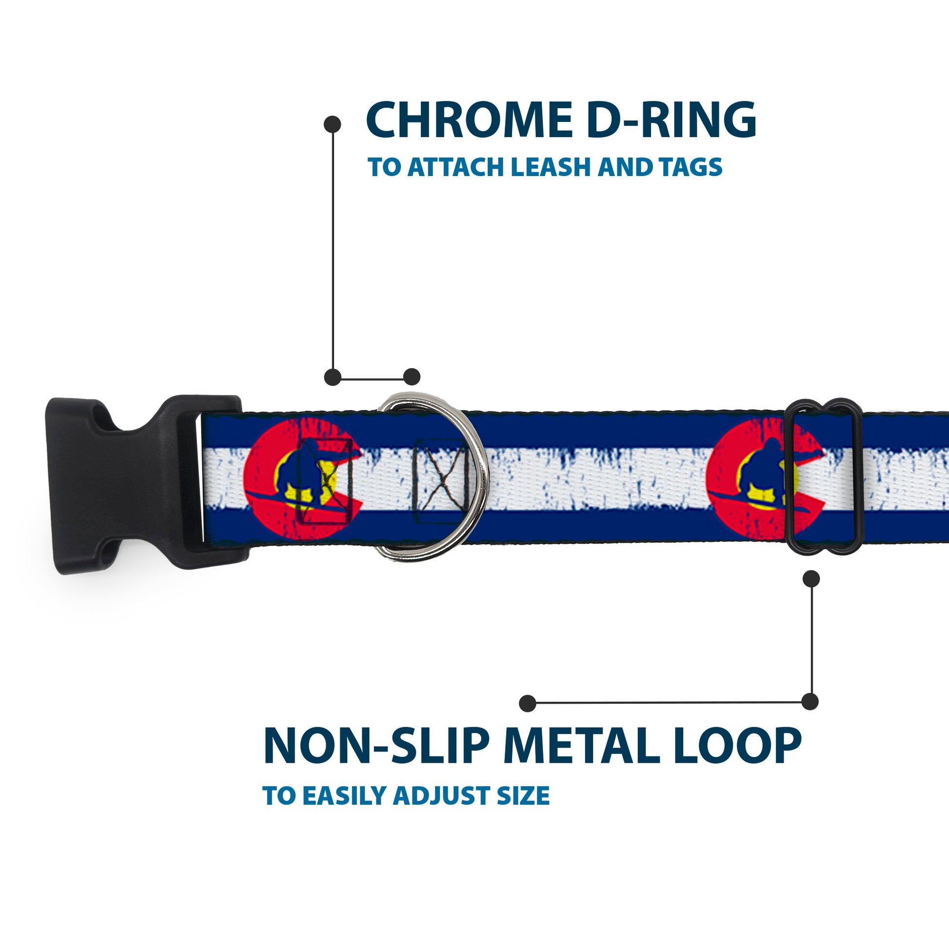 Plastic Clip Collar - Colorado Flag/Snowboarder Weathered Plastic Clip Collars Buckle-Down