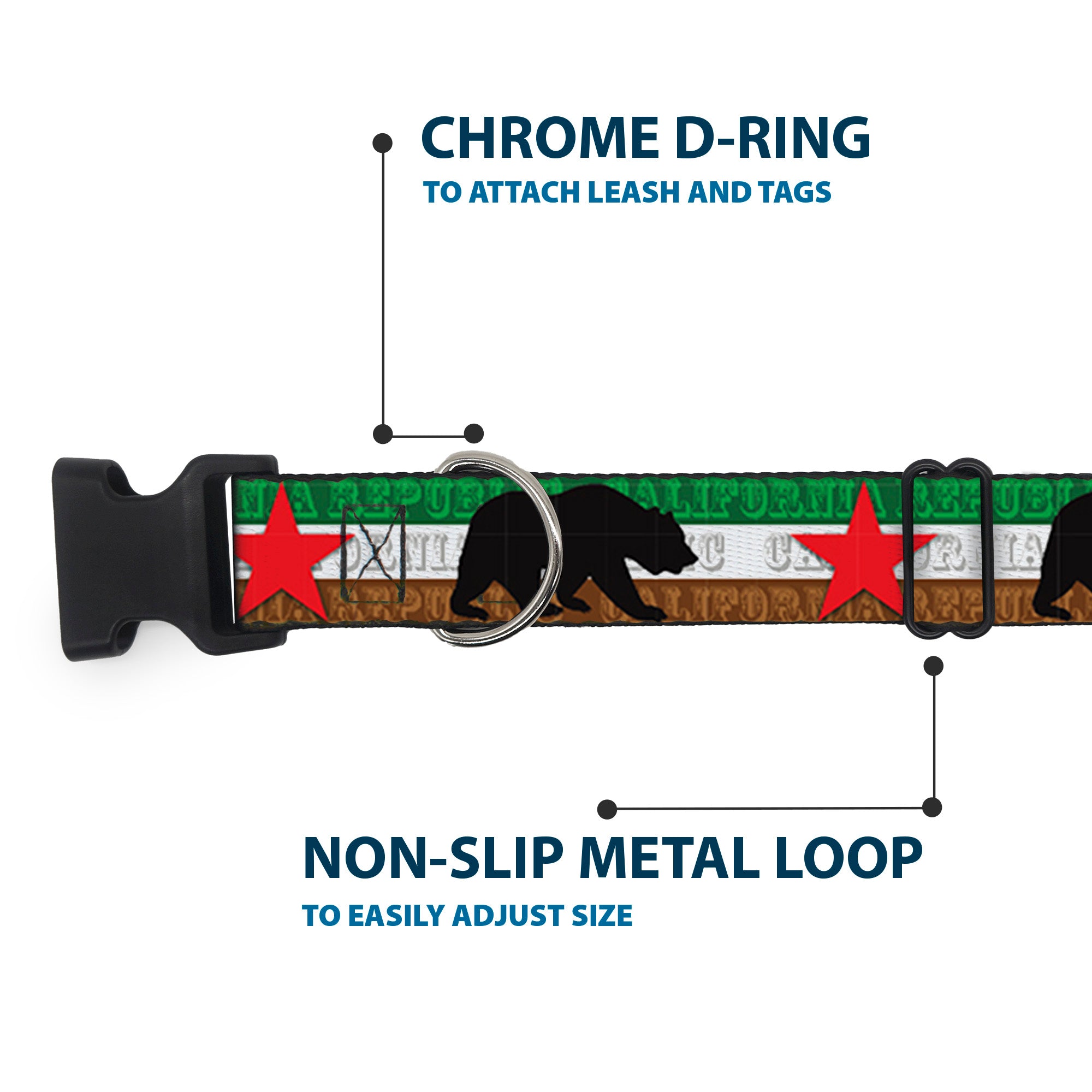 Plastic Clip Collar - Cali Bear Silhouette & Star/CALIFORNIA REPUBLIC Green/White/Brown/Black/Red Plastic Clip Collars Buckle-Down