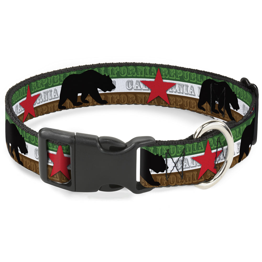 Plastic Clip Collar - Cali Bear Silhouette & Star/CALIFORNIA REPUBLIC Green/White/Brown/Black/Red Plastic Clip Collars Buckle-Down
