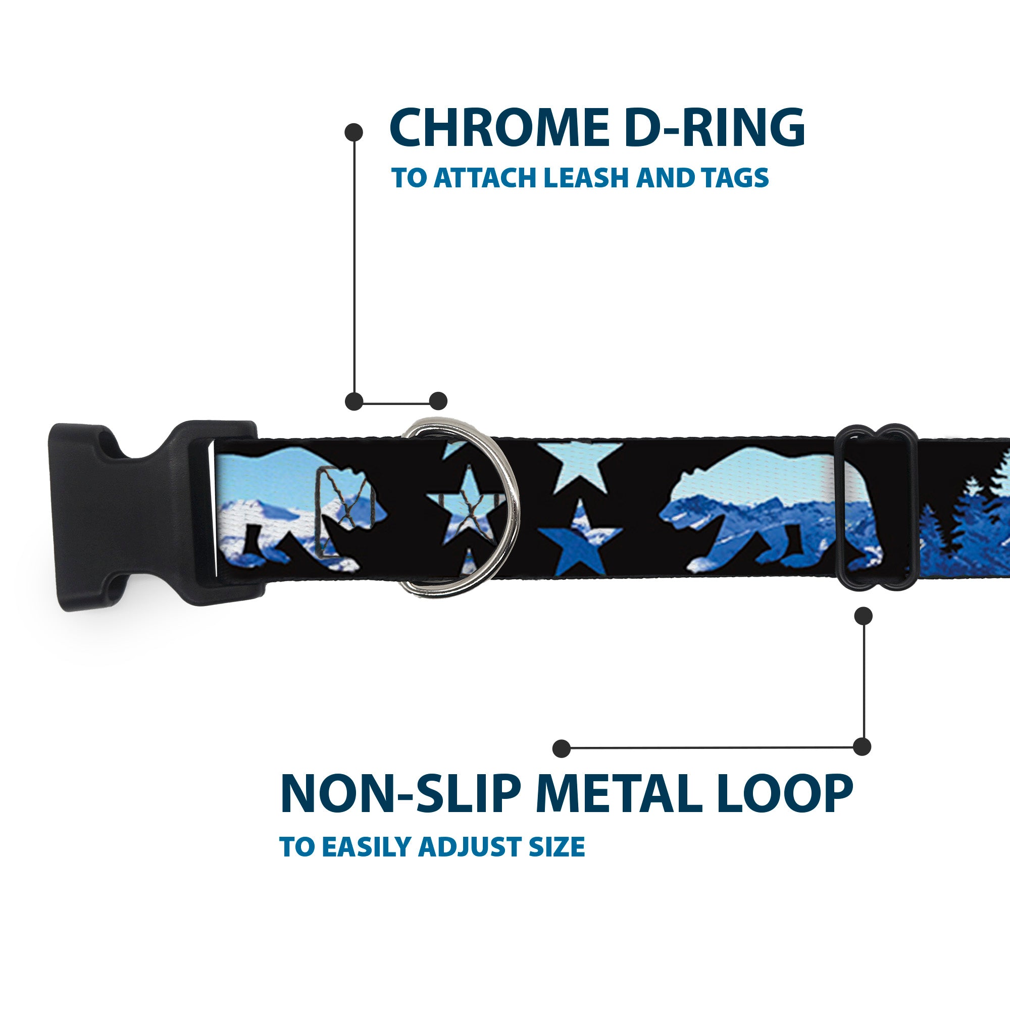 Plastic Clip Collar - CALIFORNIA REPUBLIC/Bear/Stars Silhouette Black/Scenic Mountains Plastic Clip Collars Buckle-Down