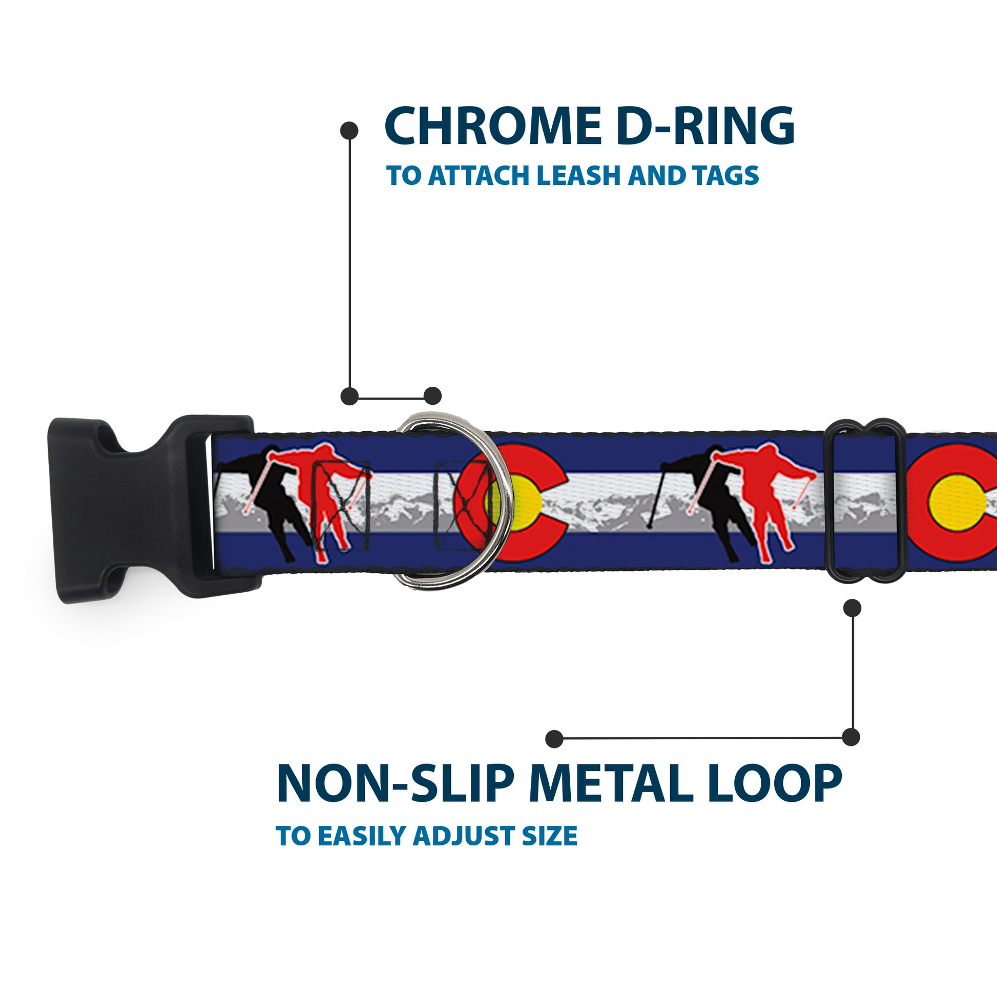 Plastic Clip Collar - Colorado Skier1 Red/Mountains Plastic Clip Collars Buckle-Down