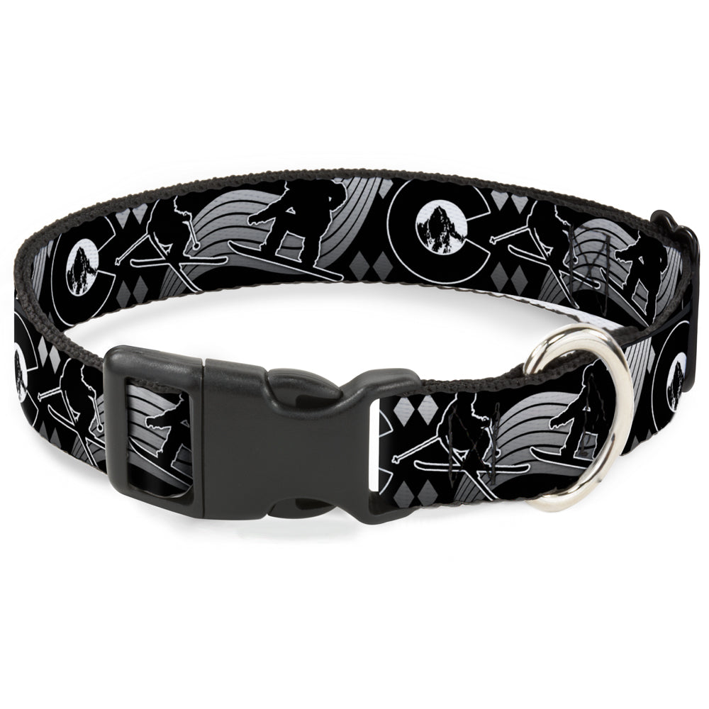 Plastic Clip Collar - Colorado Skier/Snowboarder Black/White/Grays Plastic Clip Collars Buckle-Down