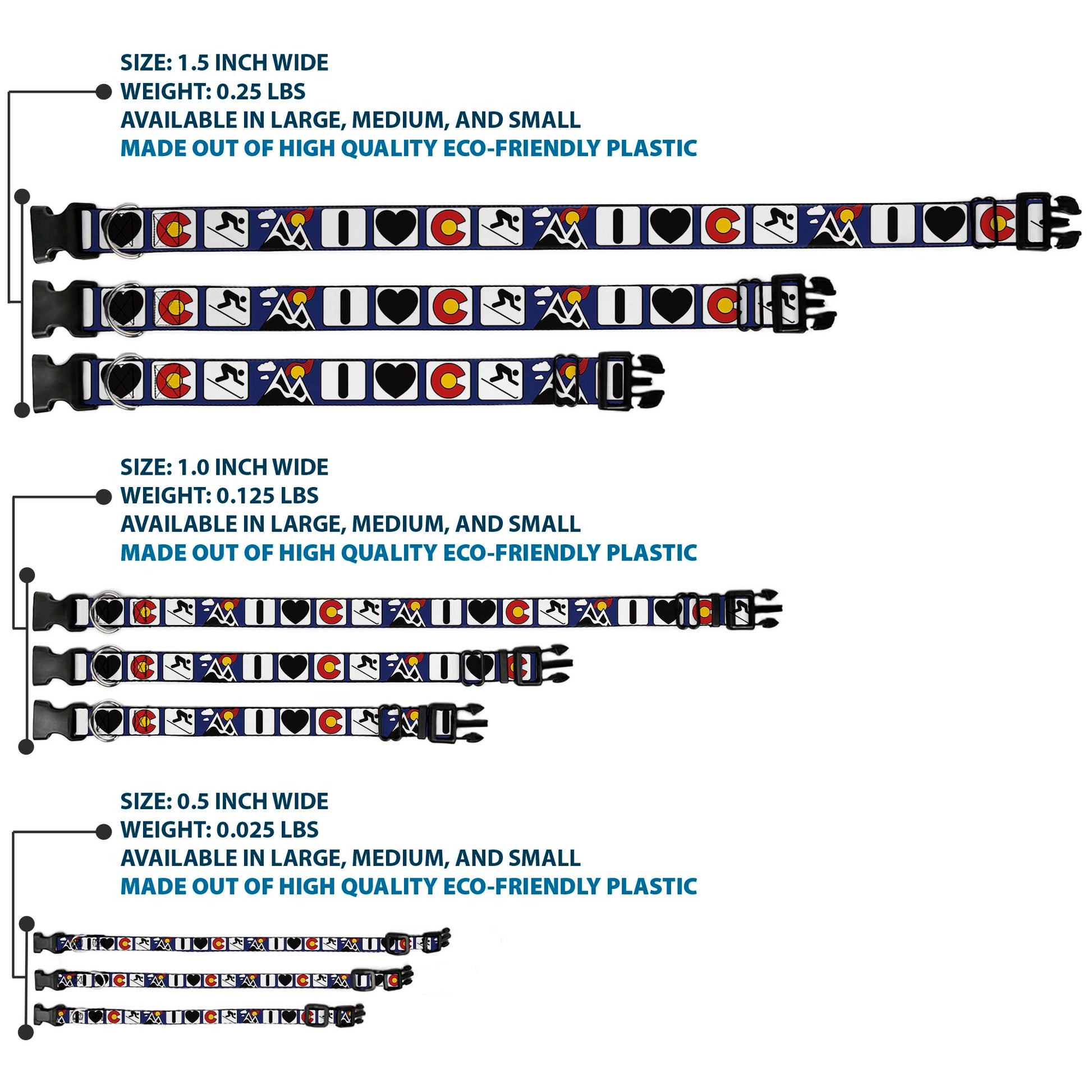 Plastic Clip Collar - I HEART COLORADO SKIING Logos/Mountain Plastic Clip Collars Buckle-Down