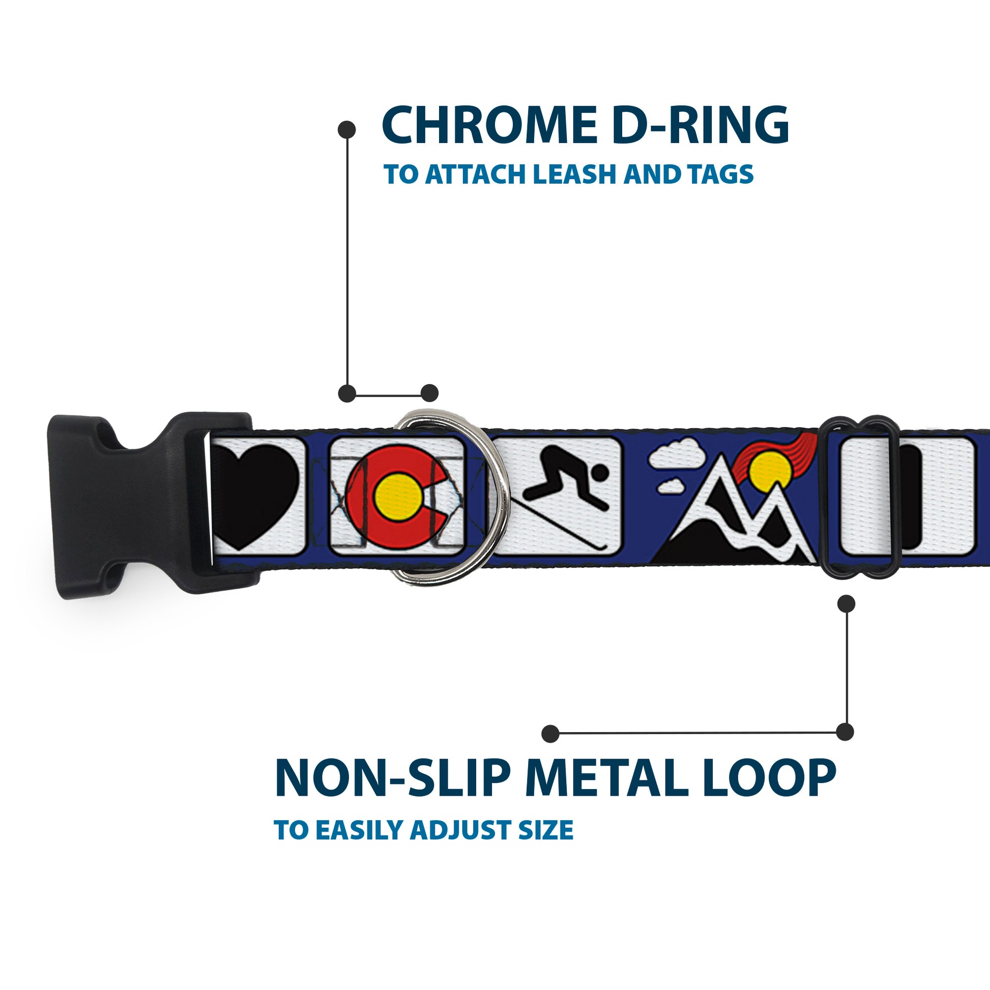 Plastic Clip Collar - I HEART COLORADO SKIING Logos/Mountain Plastic Clip Collars Buckle-Down