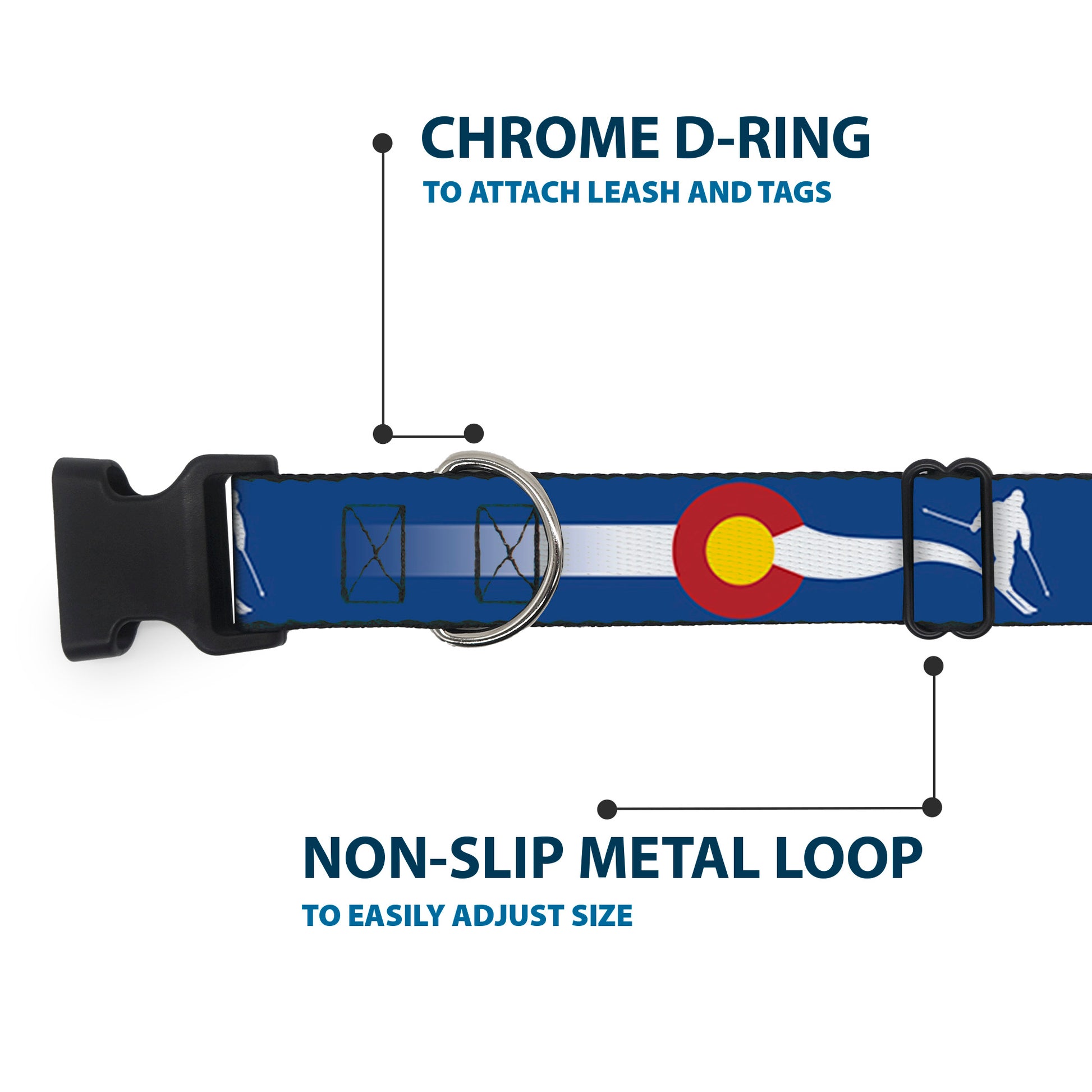 Plastic Clip Collar - Colorado Skier2 Blue/White/Red/Yellow Plastic Clip Collars Buckle-Down