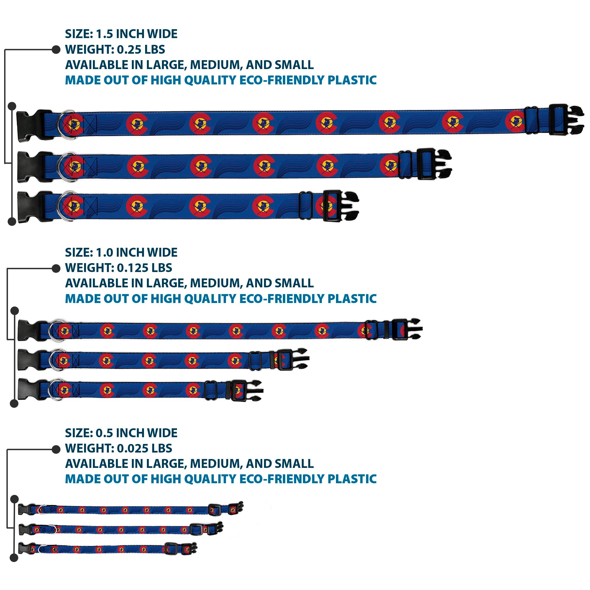 Plastic Clip Collar - Colorado Skier3 Blues/Red/Yellow Plastic Clip Collars Buckle-Down