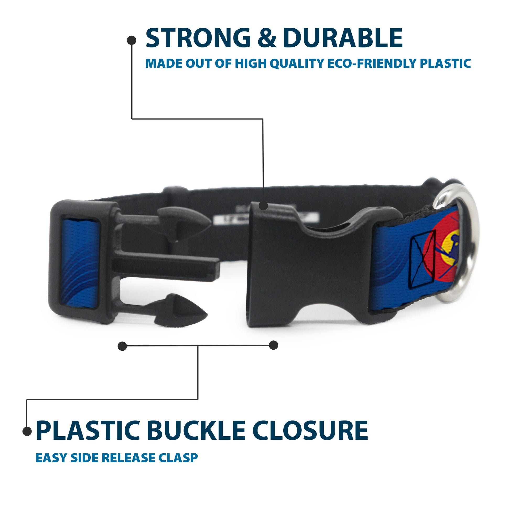 Plastic Clip Collar - Colorado Skier3 Blues/Red/Yellow Plastic Clip Collars Buckle-Down