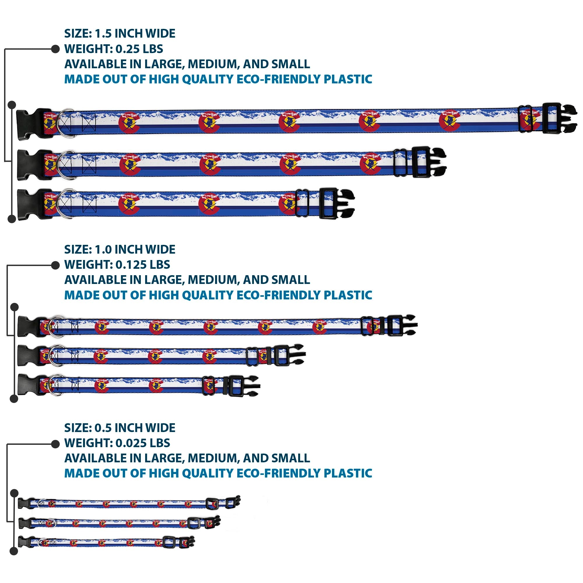 Plastic Clip Collar - Colorado Skier4/Mountains Blues/White/Red/Yellow Plastic Clip Collars Buckle-Down