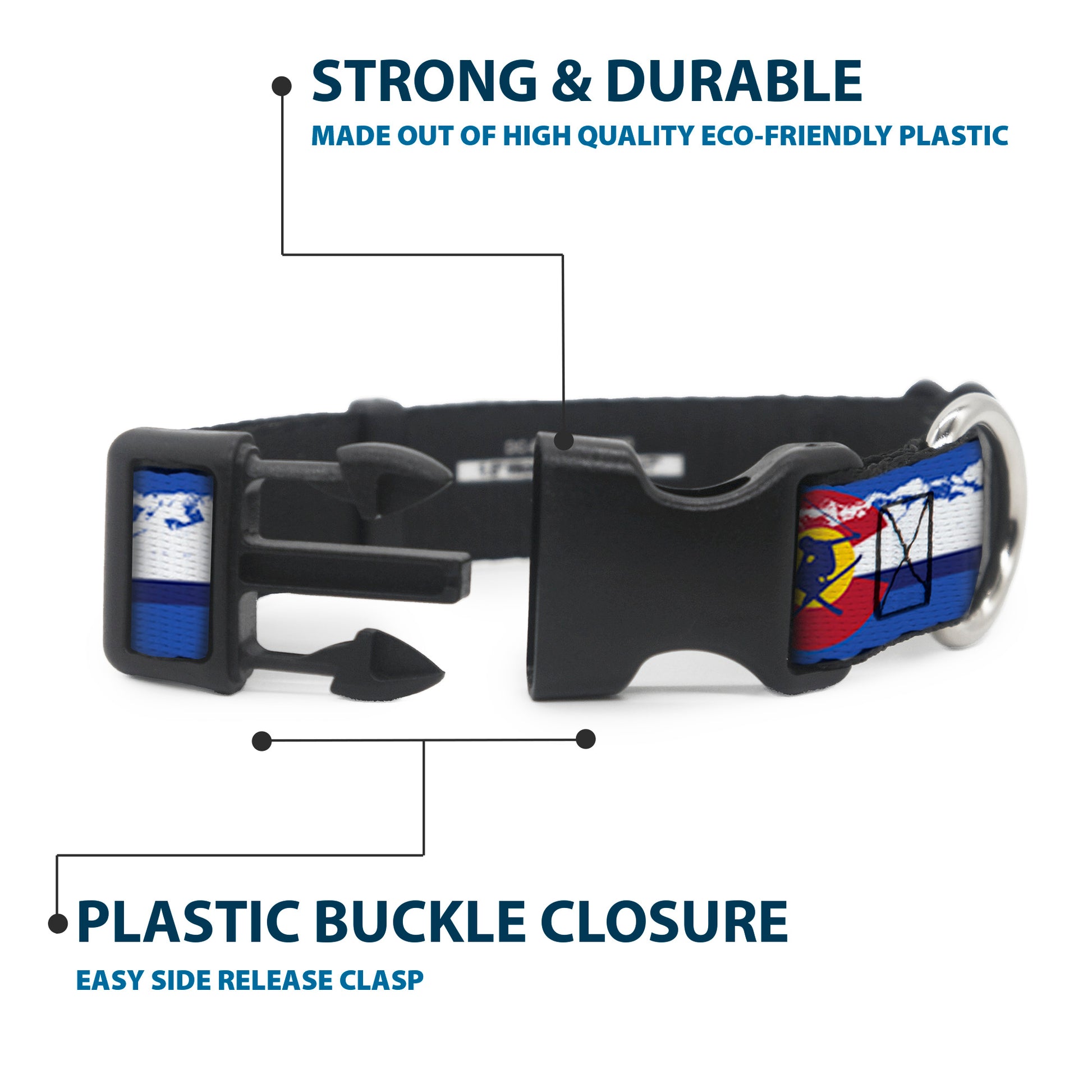 Plastic Clip Collar - Colorado Skier4/Mountains Blues/White/Red/Yellow Plastic Clip Collars Buckle-Down
