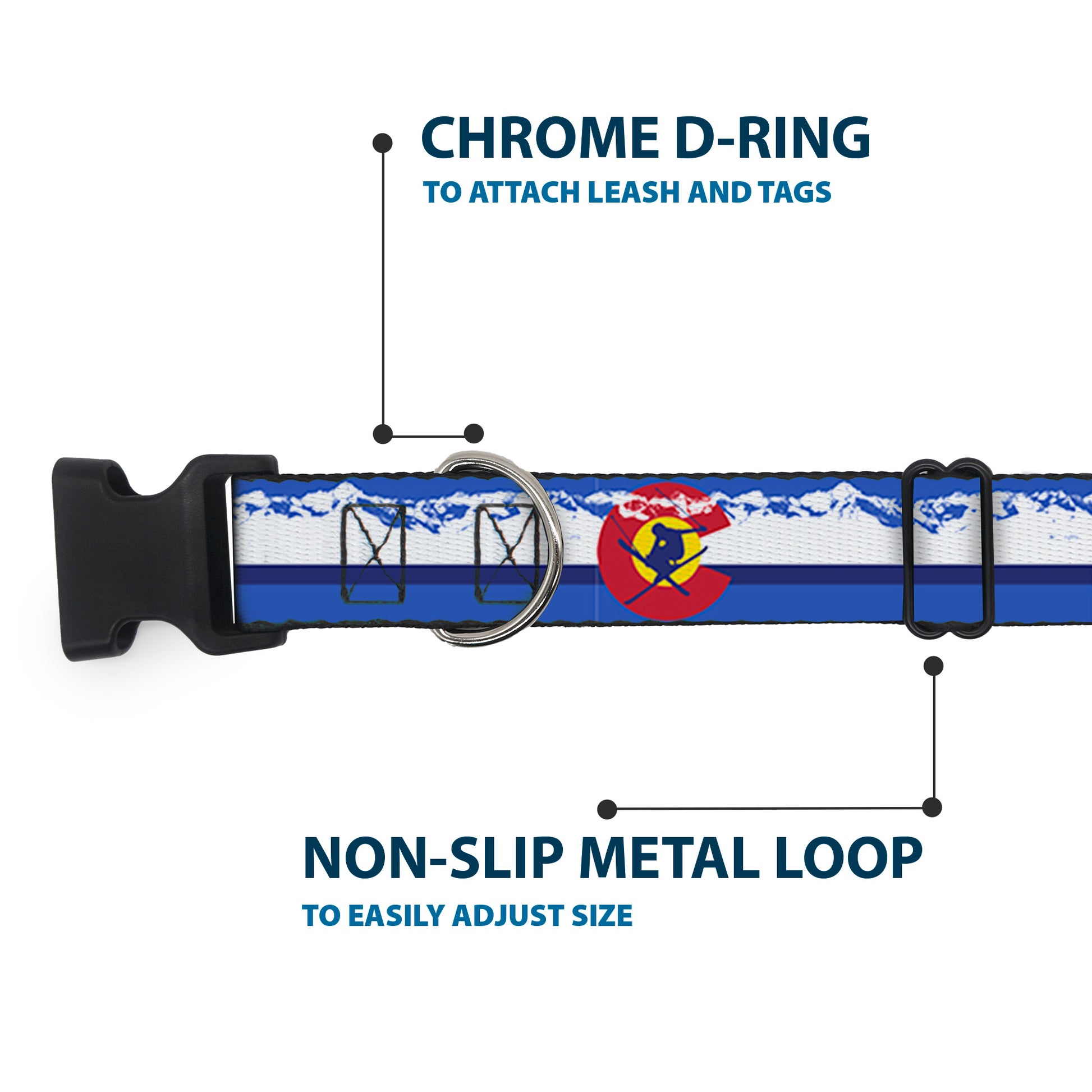 Plastic Clip Collar - Colorado Skier4/Mountains Blues/White/Red/Yellow Plastic Clip Collars Buckle-Down