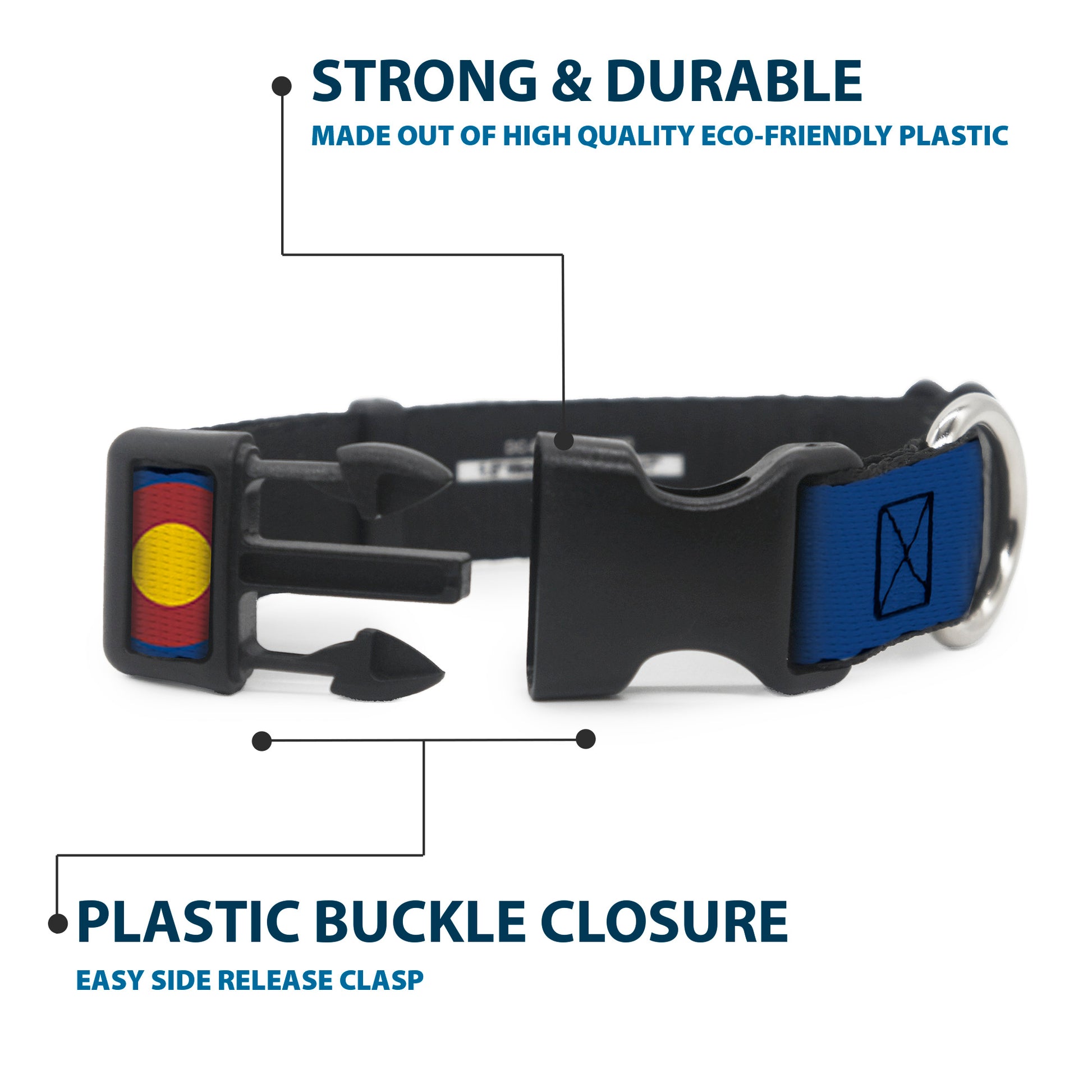 Plastic Clip Collar - Colorado Logo/Skis Blue/White/Red/Yellow Plastic Clip Collars Buckle-Down