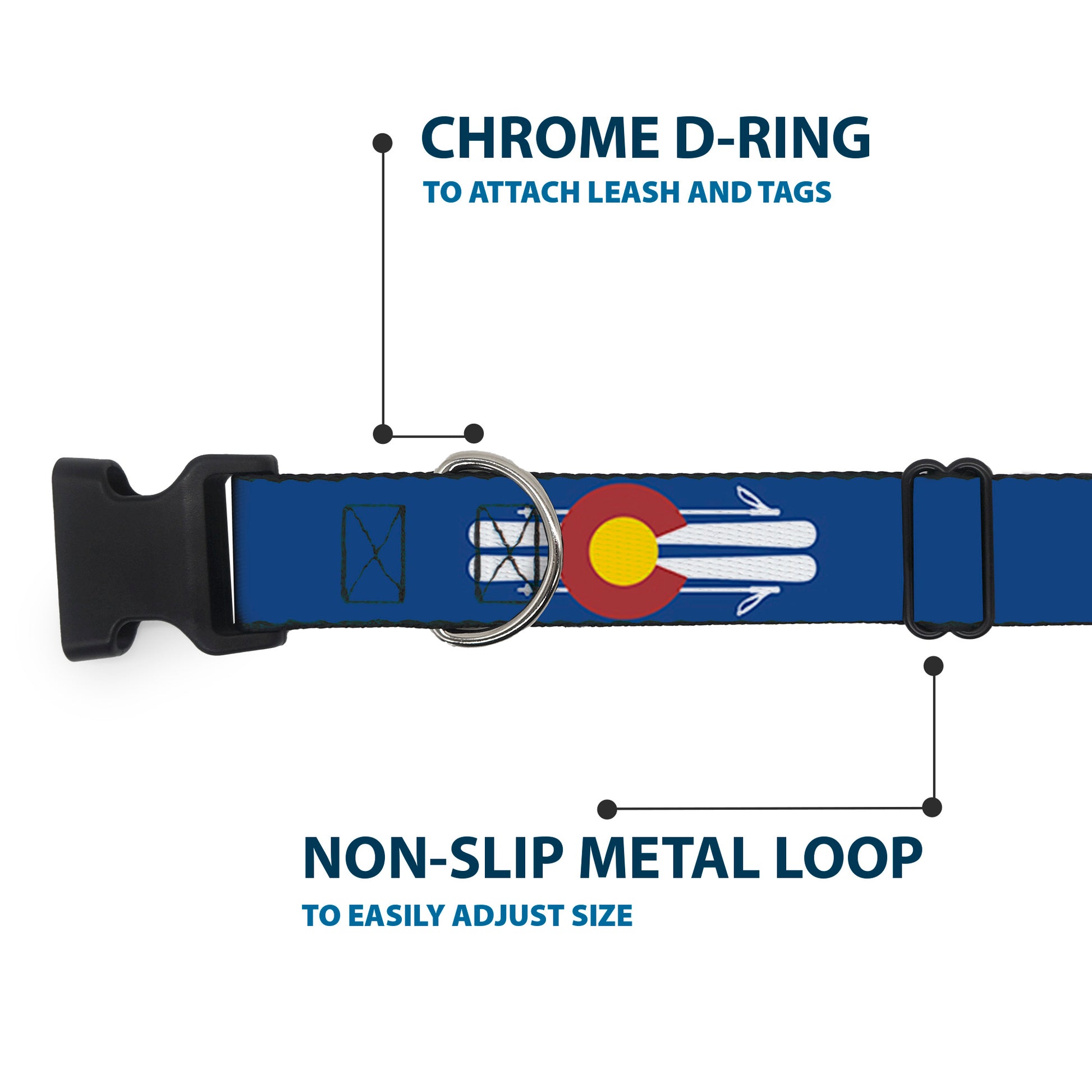 Plastic Clip Collar - Colorado Logo/Skis Blue/White/Red/Yellow Plastic Clip Collars Buckle-Down