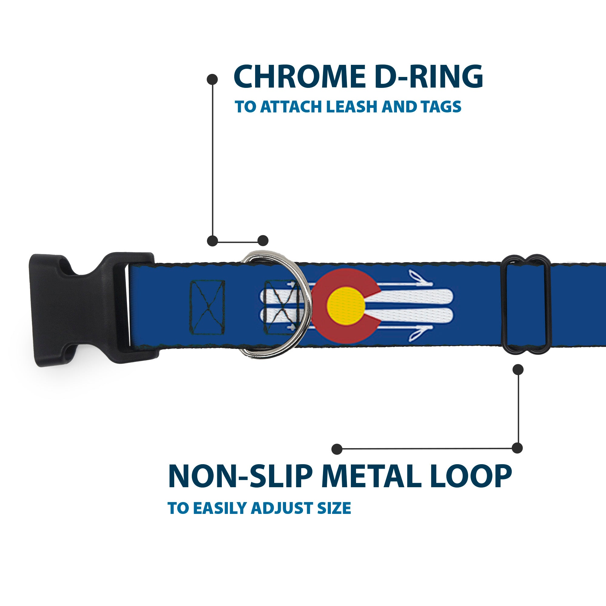 Plastic Clip Collar - Colorado Logo/Skis Blue/White/Red/Yellow Plastic Clip Collars Buckle-Down