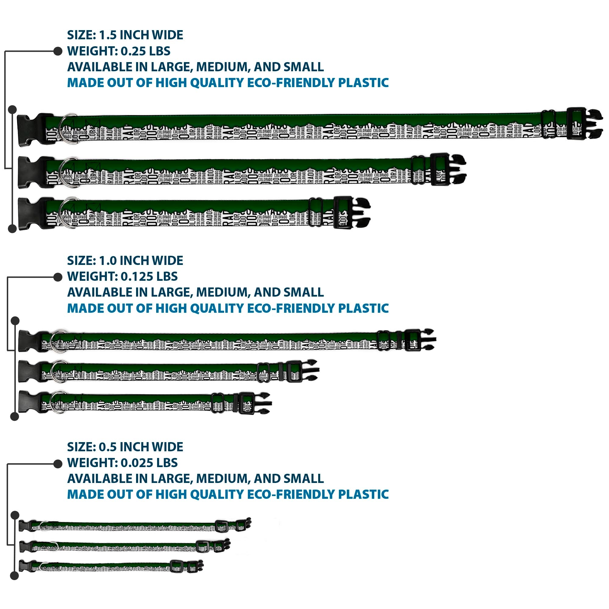 Plastic Clip Collar - Colorado Mountains Green/White/Black Text Plastic Clip Collars Buckle-Down