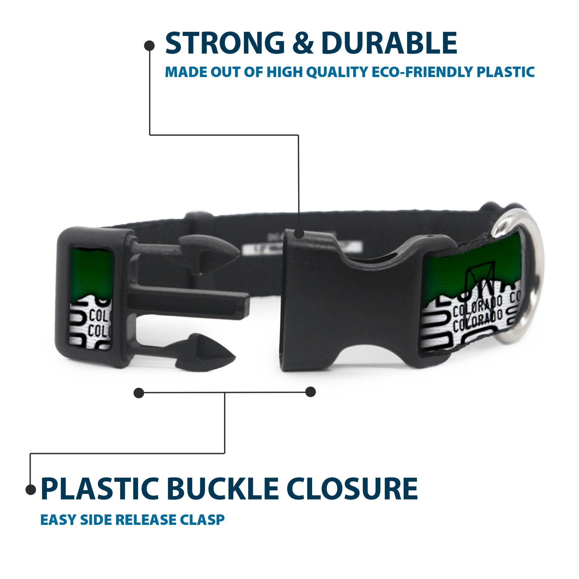 Plastic Clip Collar - Colorado Mountains Green/White/Black Text Plastic Clip Collars Buckle-Down
