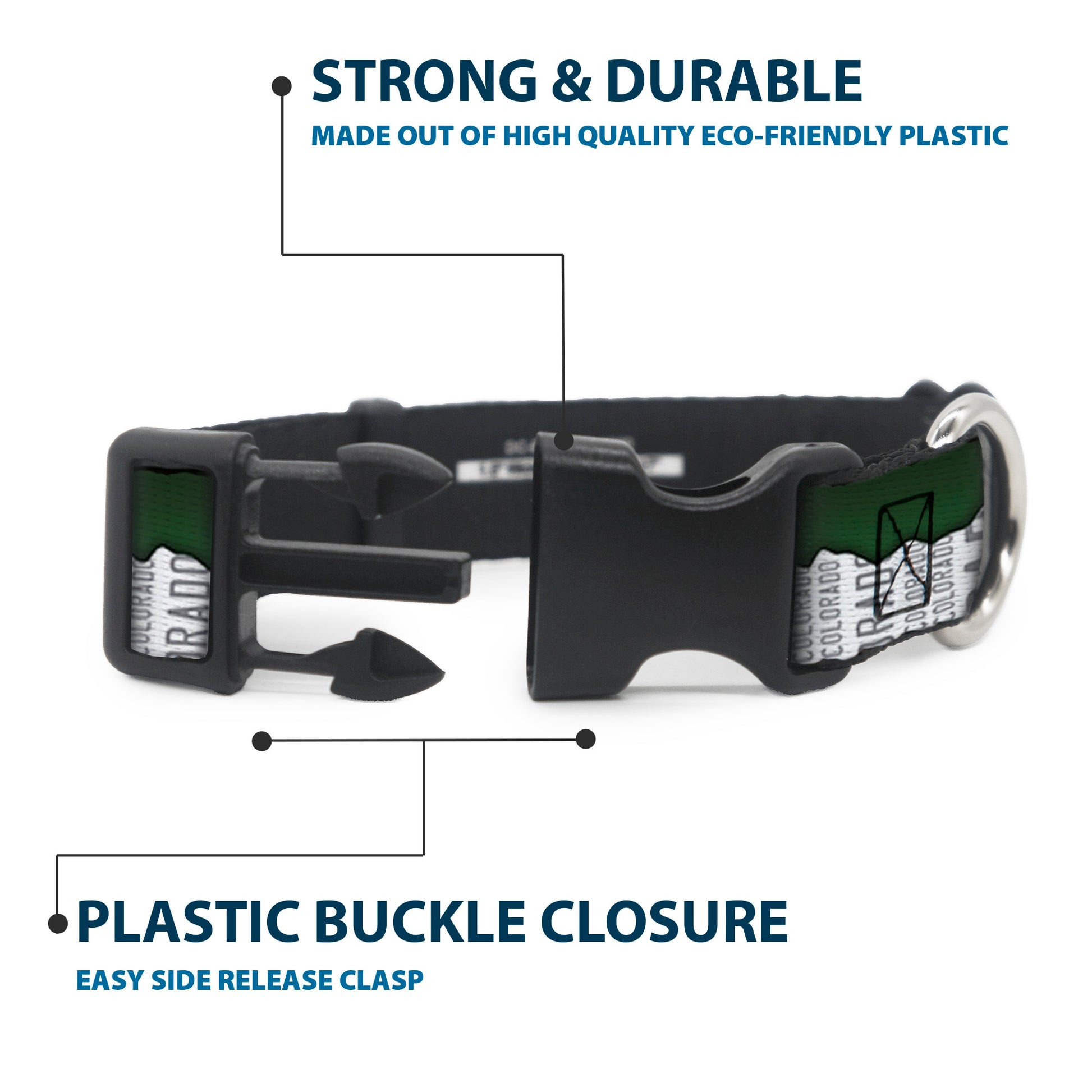 Plastic Clip Collar - Colorado Mountains Green/White/Gray Text Plastic Clip Collars Buckle-Down