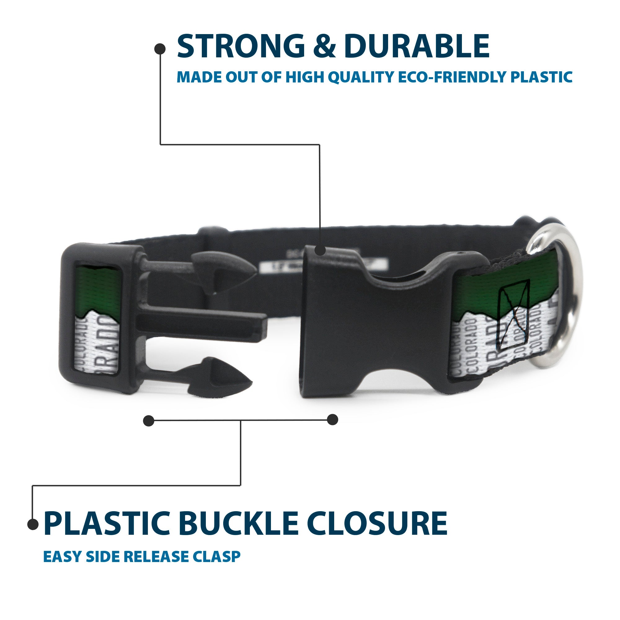 Plastic Clip Collar - Colorado Mountains Green/White/Gray Text Plastic Clip Collars Buckle-Down