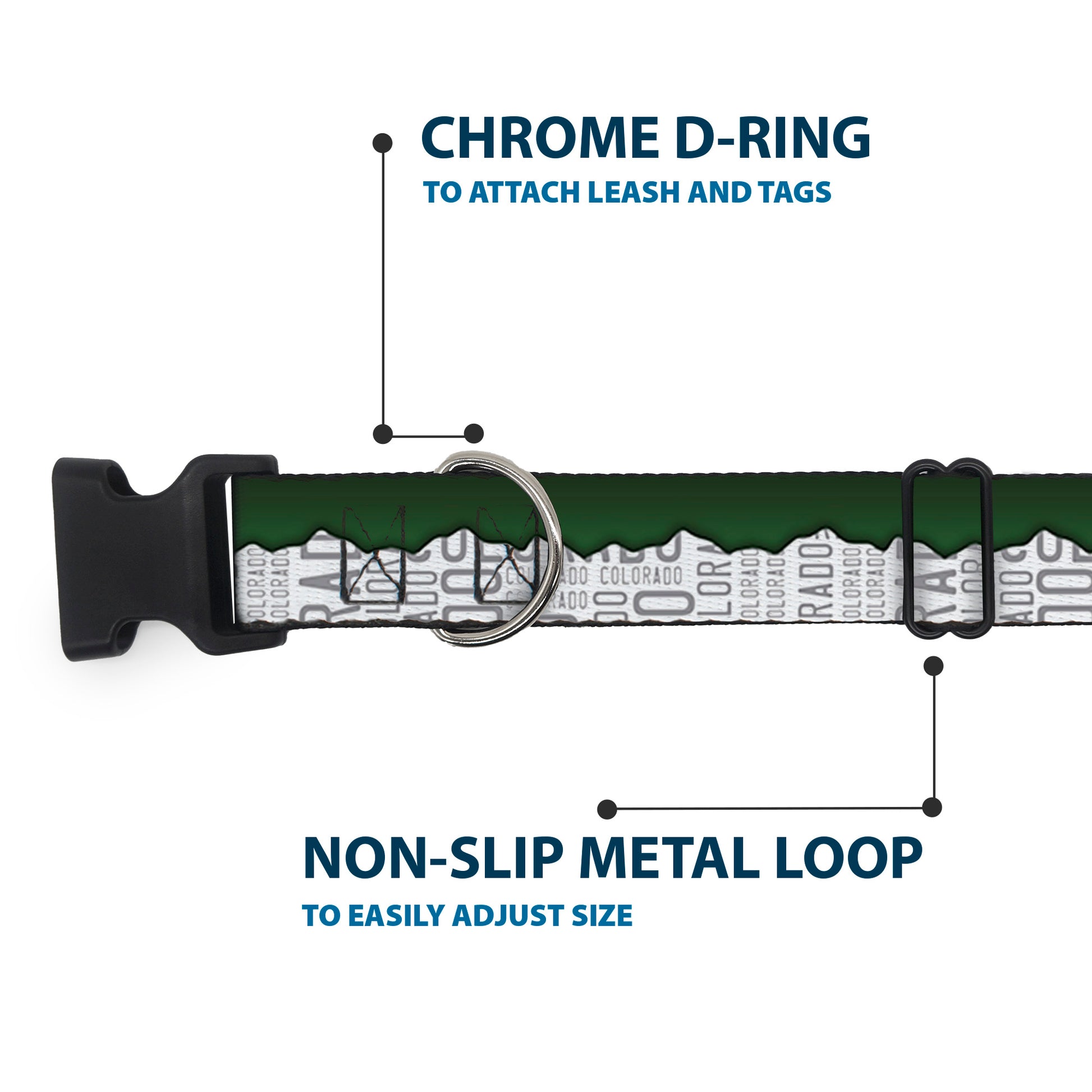 Plastic Clip Collar - Colorado Mountains Green/White/Gray Text Plastic Clip Collars Buckle-Down