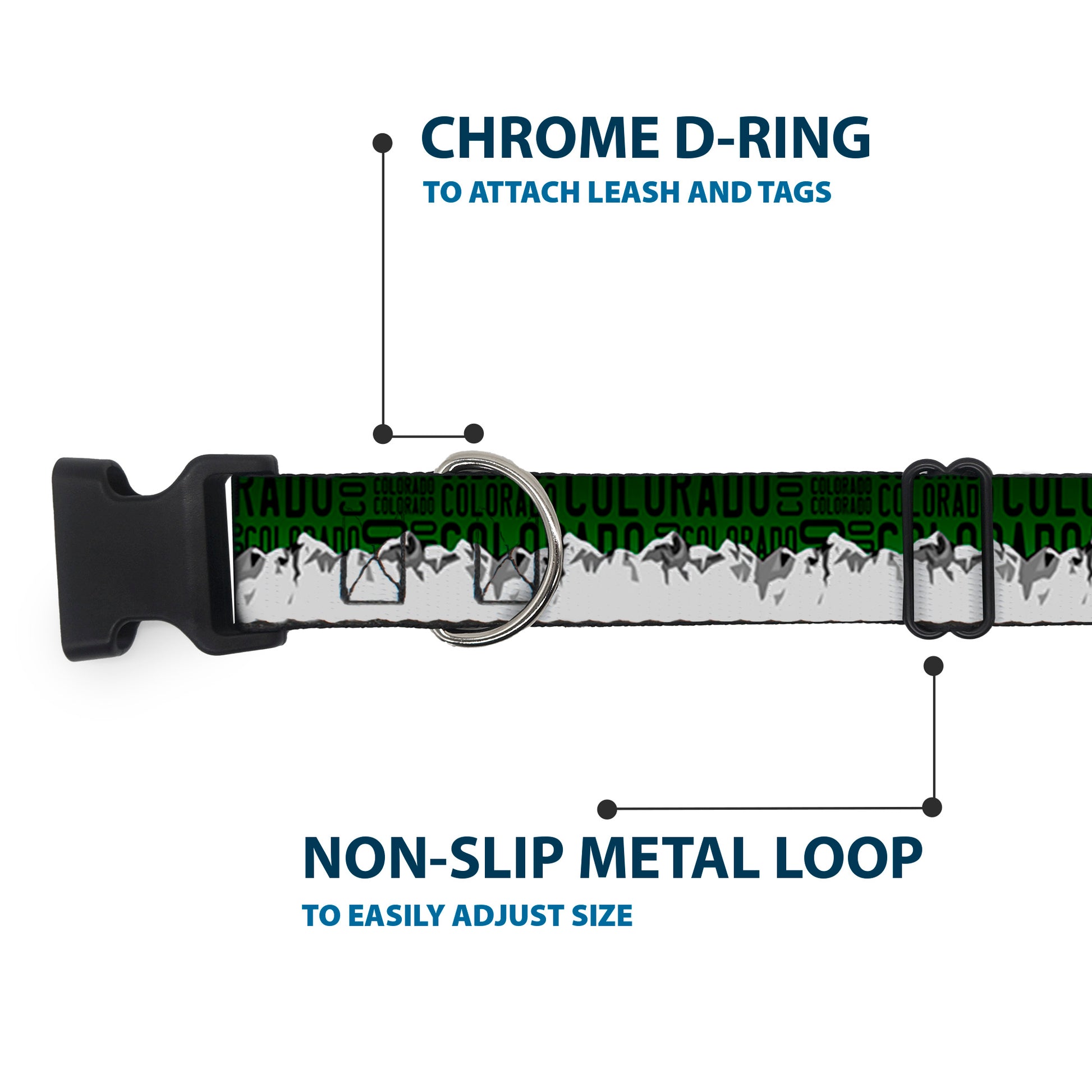 Plastic Clip Collar - Colorado Mountains Green/Black Text/Grays Plastic Clip Collars Buckle-Down