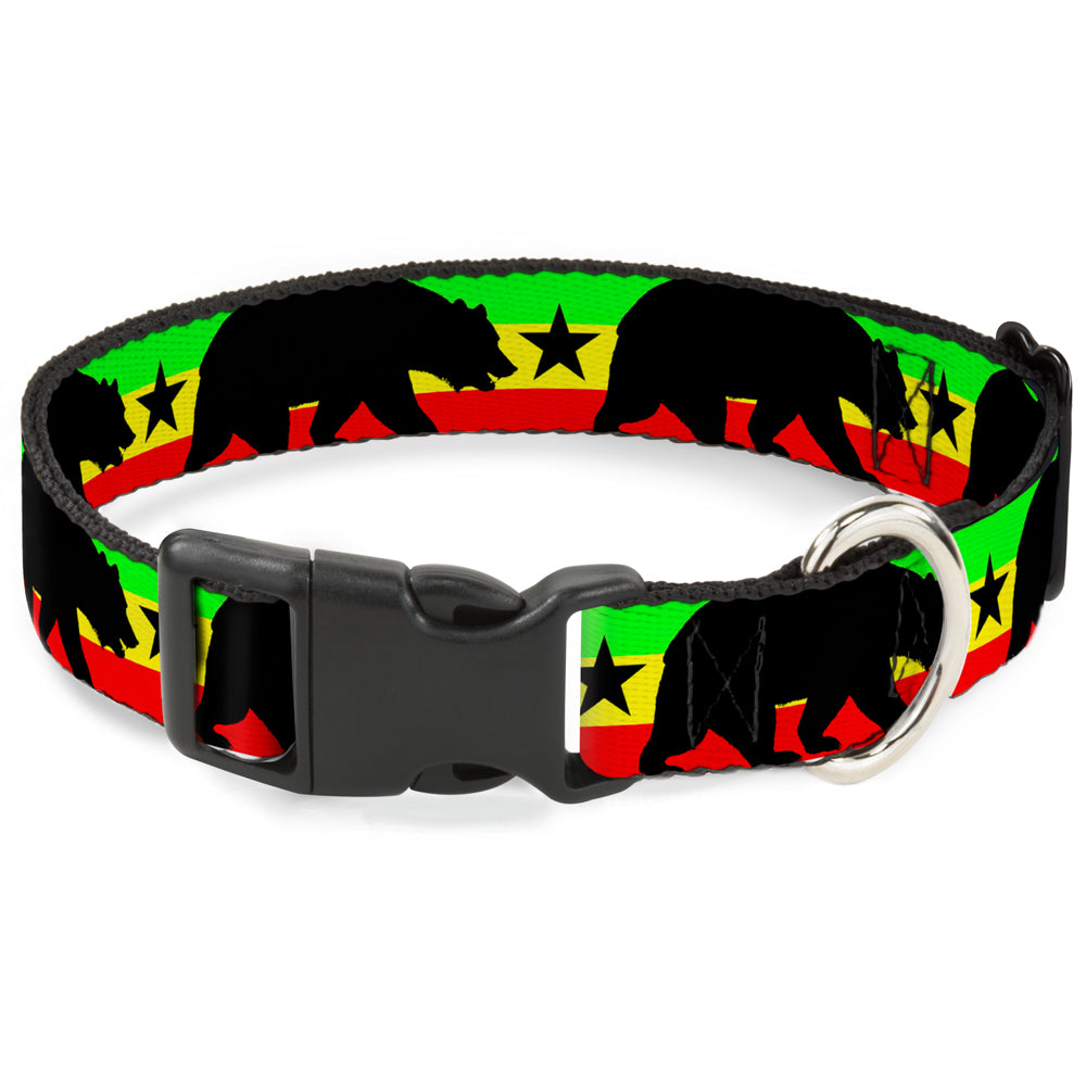 Plastic Clip Collar - Cali Bear/Star Silhouette Rasta/Black Plastic Clip Collars Buckle-Down