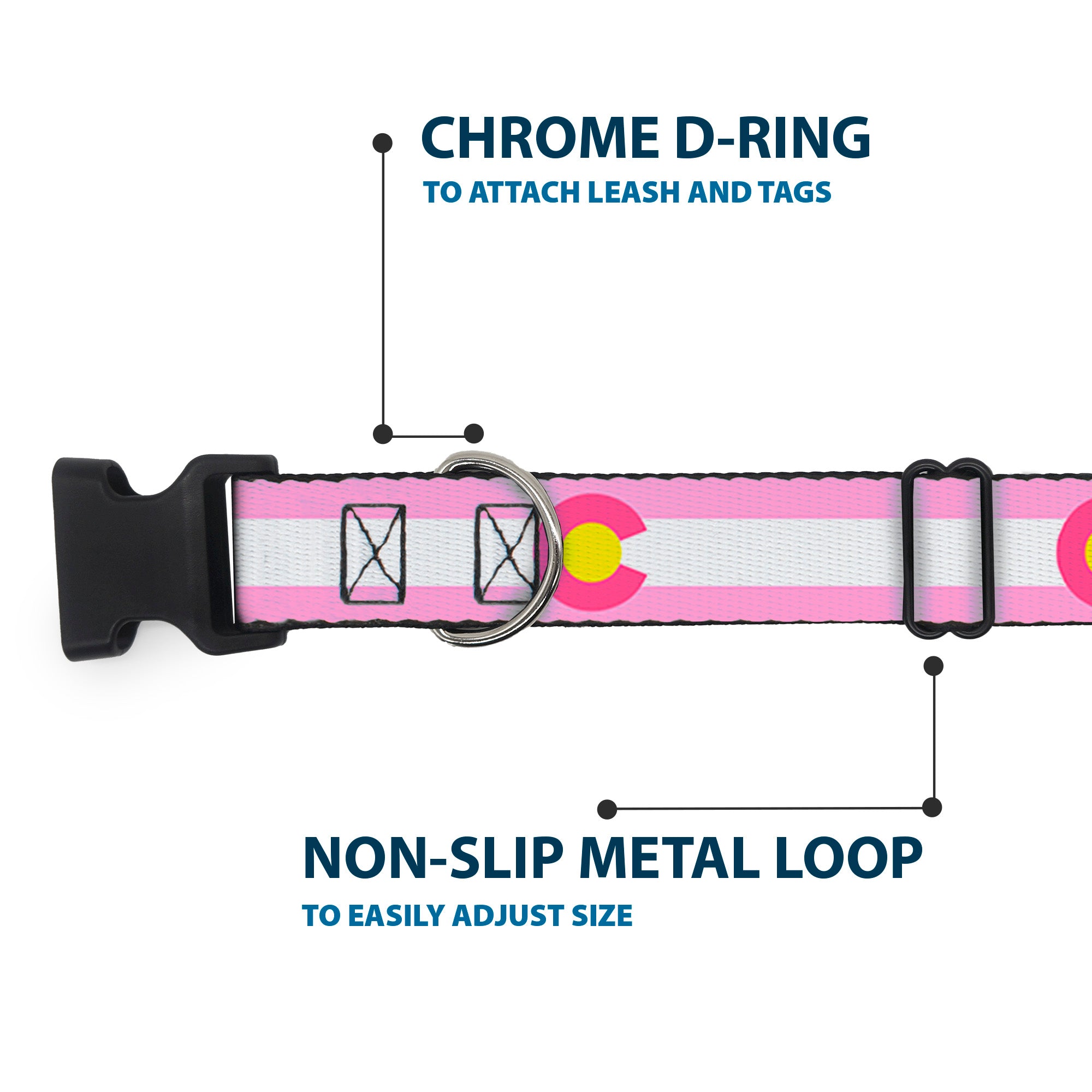 Plastic Clip Collar - Colorado Flags5 Repeat Light Pink/White/Pink/Yellow Plastic Clip Collars Buckle-Down