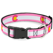 Plastic Clip Collar - Colorado Flags5 Repeat Light Pink/White/Pink/Yellow Plastic Clip Collars Buckle-Down