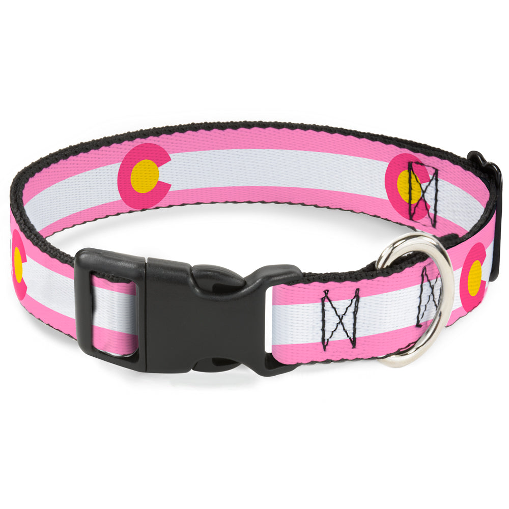 Plastic Clip Collar - Colorado Flags5 Repeat Light Pink/White/Pink/Yellow Plastic Clip Collars Buckle-Down