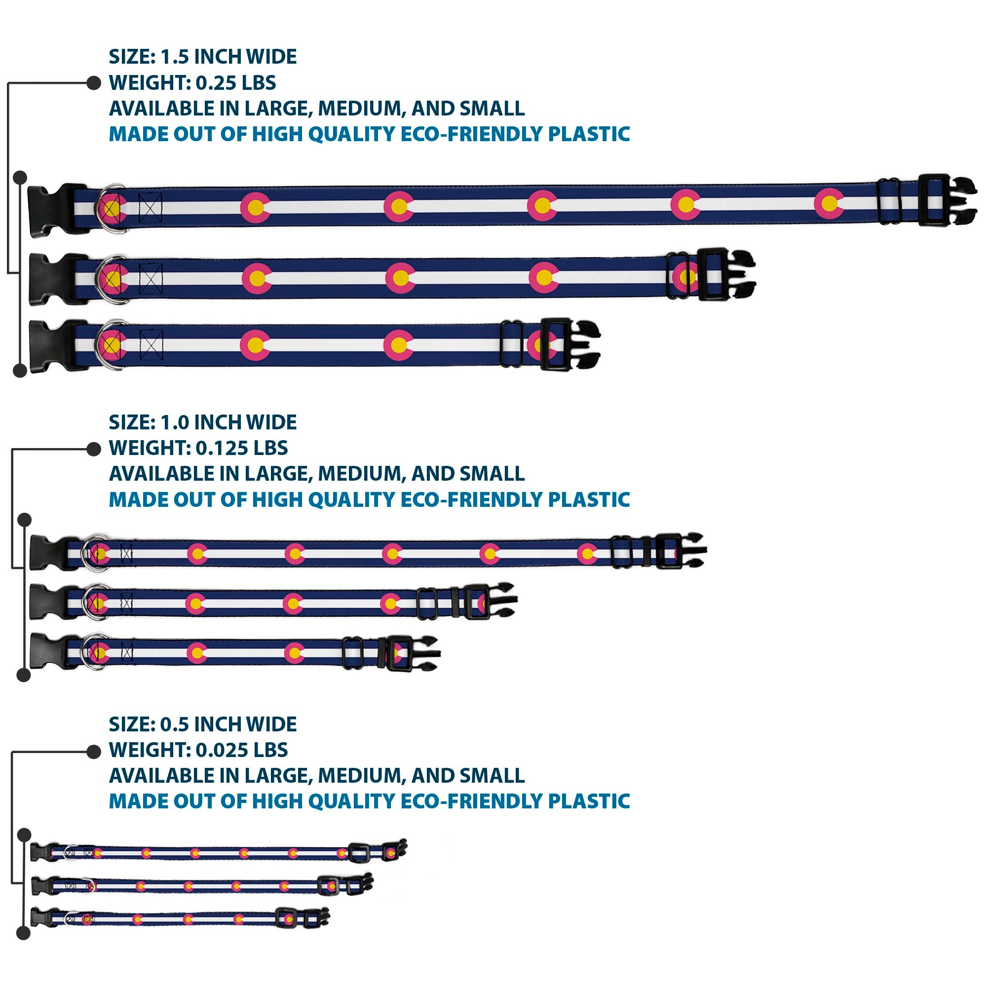 Plastic Clip Collar - Colorado Flags6 Repeat Blue/White/Pink/Yellow Plastic Clip Collars Buckle-Down