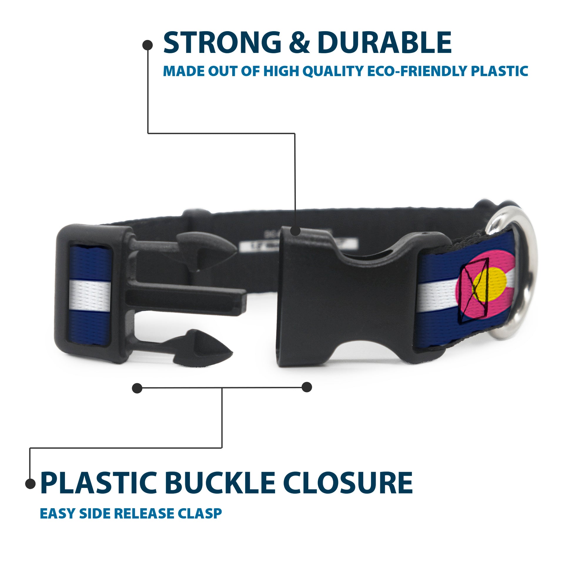 Plastic Clip Collar - Colorado Flags6 Repeat Blue/White/Pink/Yellow Plastic Clip Collars Buckle-Down