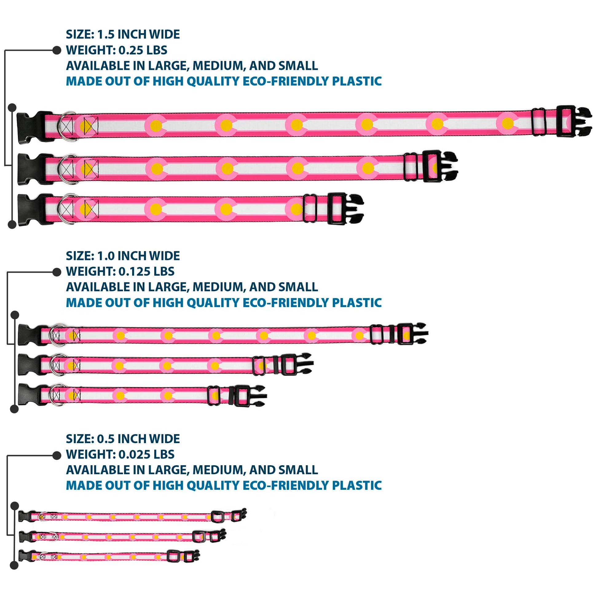 Plastic Clip Collar - Colorado Flags7 Repeat Pinks/White/Light Pink/Yellow Plastic Clip Collars Buckle-Down