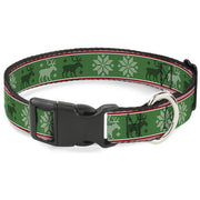 Plastic Clip Collar - Christmas Stitch Moose/Snowflakes Red/Green Plastic Clip Collars Buckle-Down
