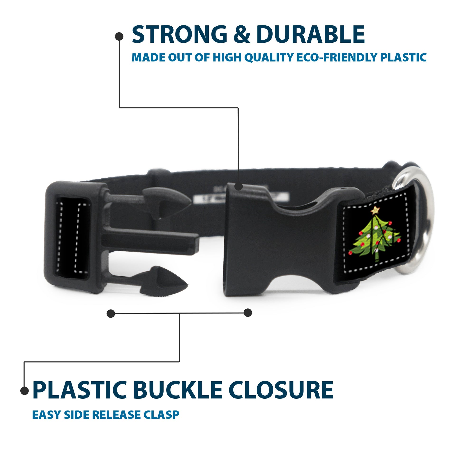 Plastic Clip Collar - Christmas Blocks Black/White/Multi Color Plastic Clip Collars Buckle-Down